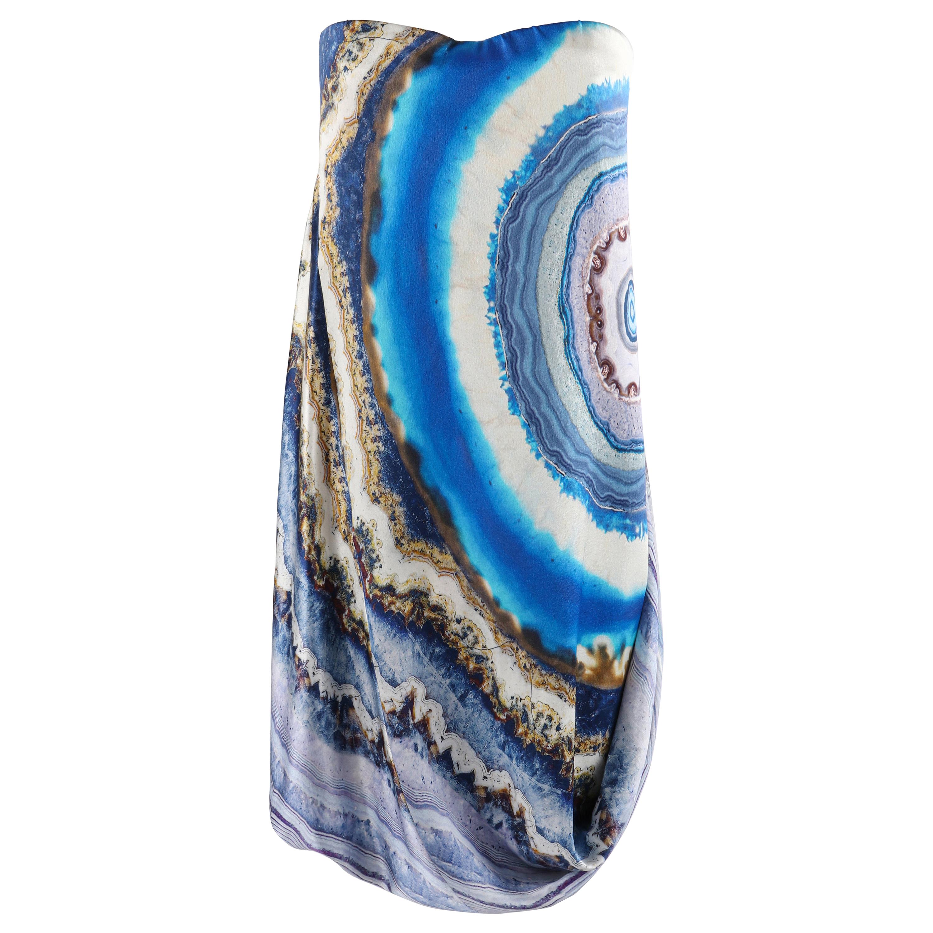 ALEXANDER McQUEEN Resort 2010 Agate Geode Print Strapless Draped Bubble Dress For Sale