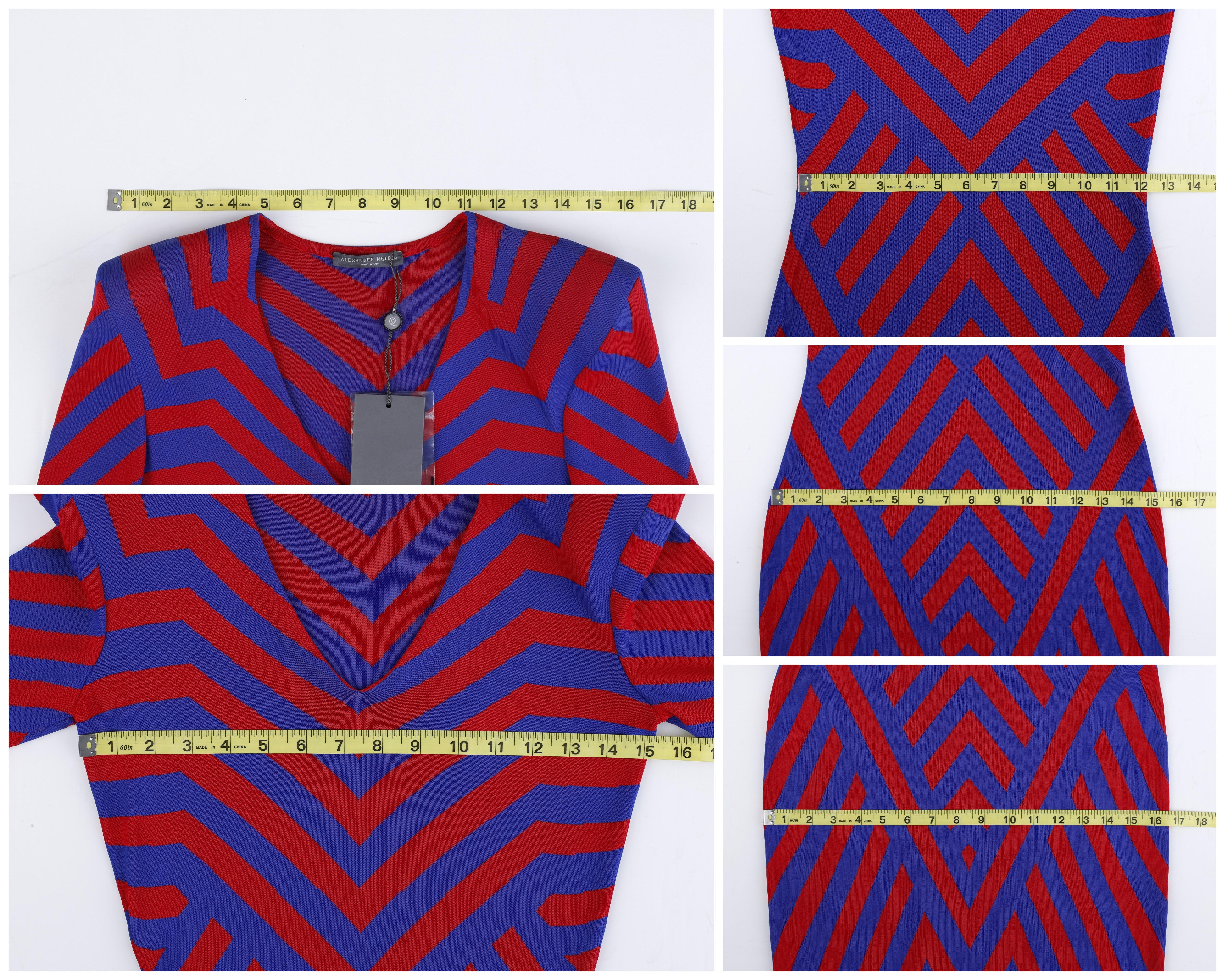 Alexander McQueen Resort 2010 Red Blue Geometric Stripe Op Art Long Sleeve Dress For Sale 6