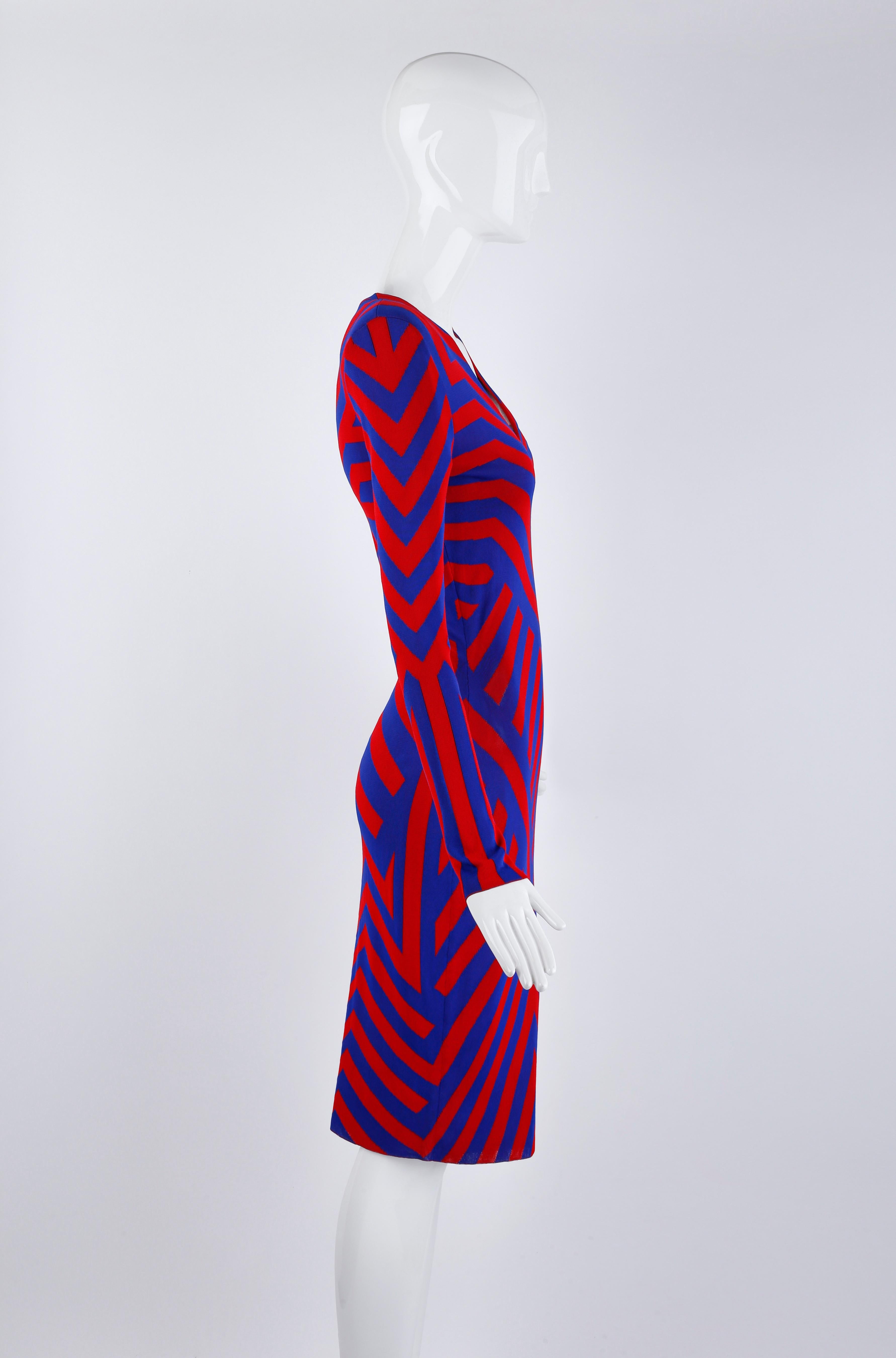 Purple Alexander McQueen Resort 2010 Red Blue Geometric Stripe Op Art Long Sleeve Dress For Sale