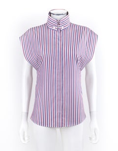 ALEXANDER McQUEEN Resort 2010 Red White Blue High Neck Button Down Blouse Top