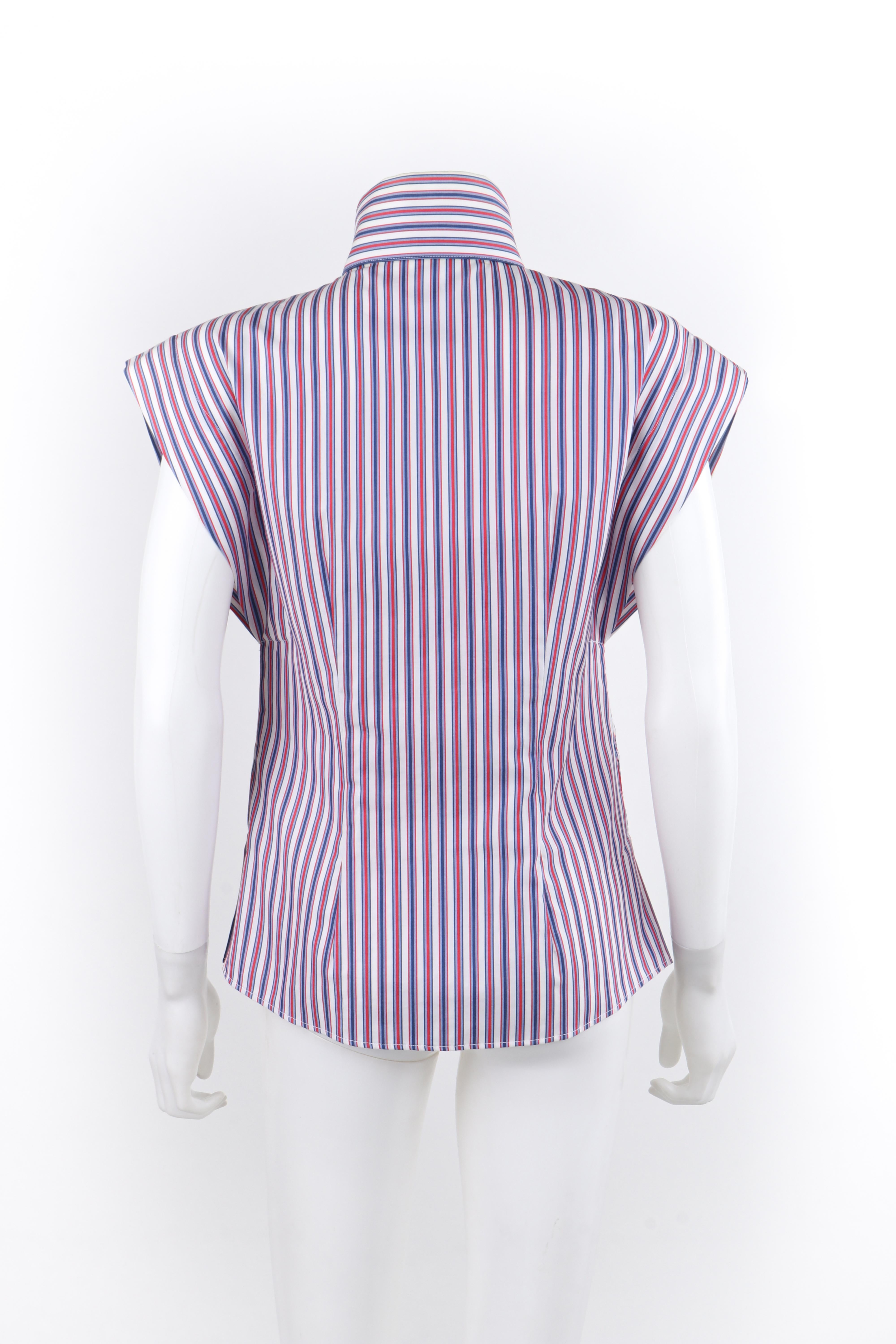 ALEXANDER McQUEEN Resort 2010 Red White Blue High Neck Button Down Blouse Top For Sale 2