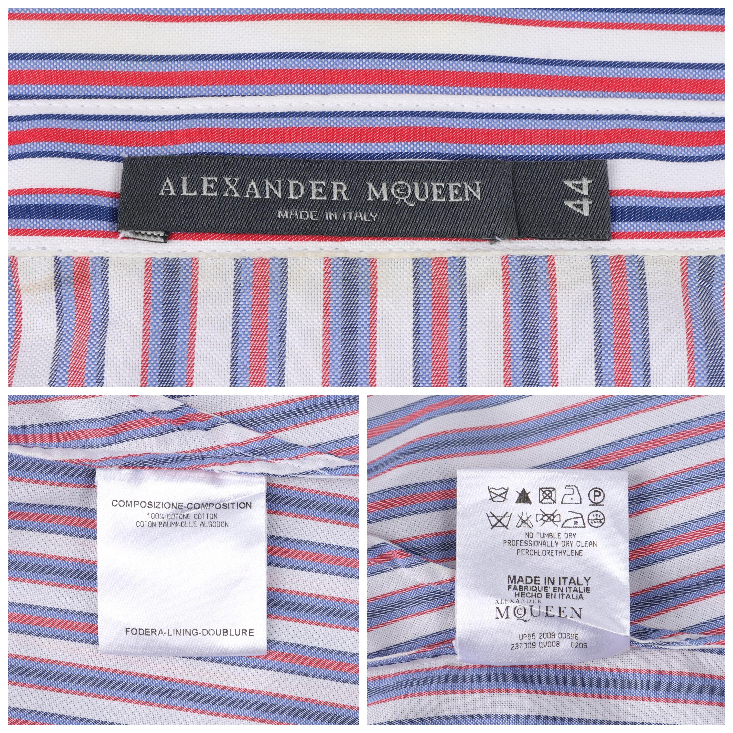 ALEXANDER McQUEEN Resort 2010 Red White Blue High Neck Button Down Blouse Top For Sale 5