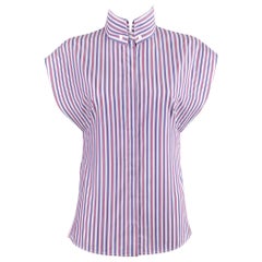 ALEXANDER McQUEEN Resort 2010 Rot Weiß Blaue Bluse mit hohem Ausschnitt und Knopfleiste Top