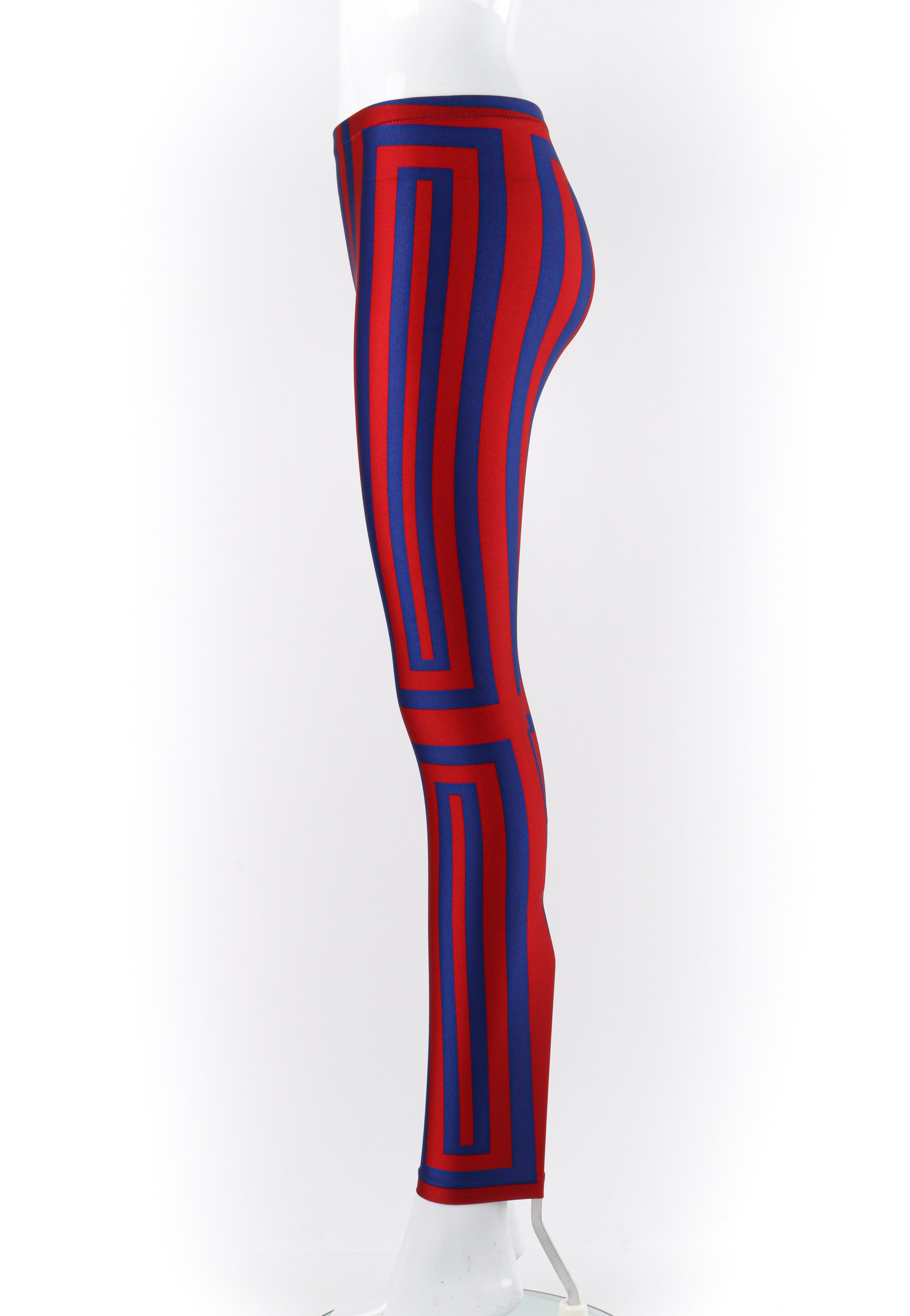 ALEXANDER McQUEEN Resort 2010 - Pantalon legging à rayures géométriques bleu royal et rouge Pour femmes en vente