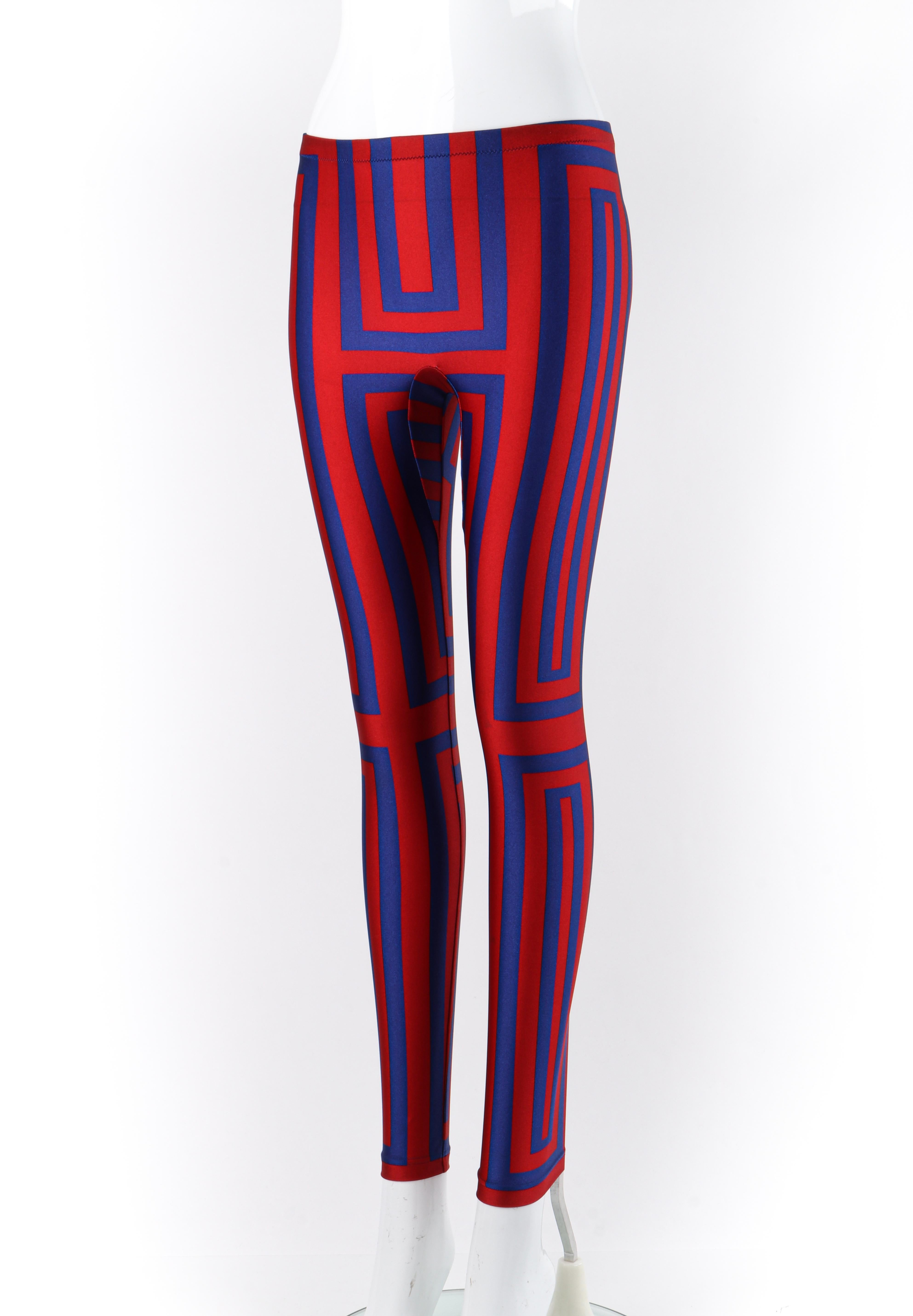 ALEXANDER McQUEEN Resort 2010 Royal Blue & Red Geometric Stripe Legging Pants In Good Condition For Sale In Thiensville, WI