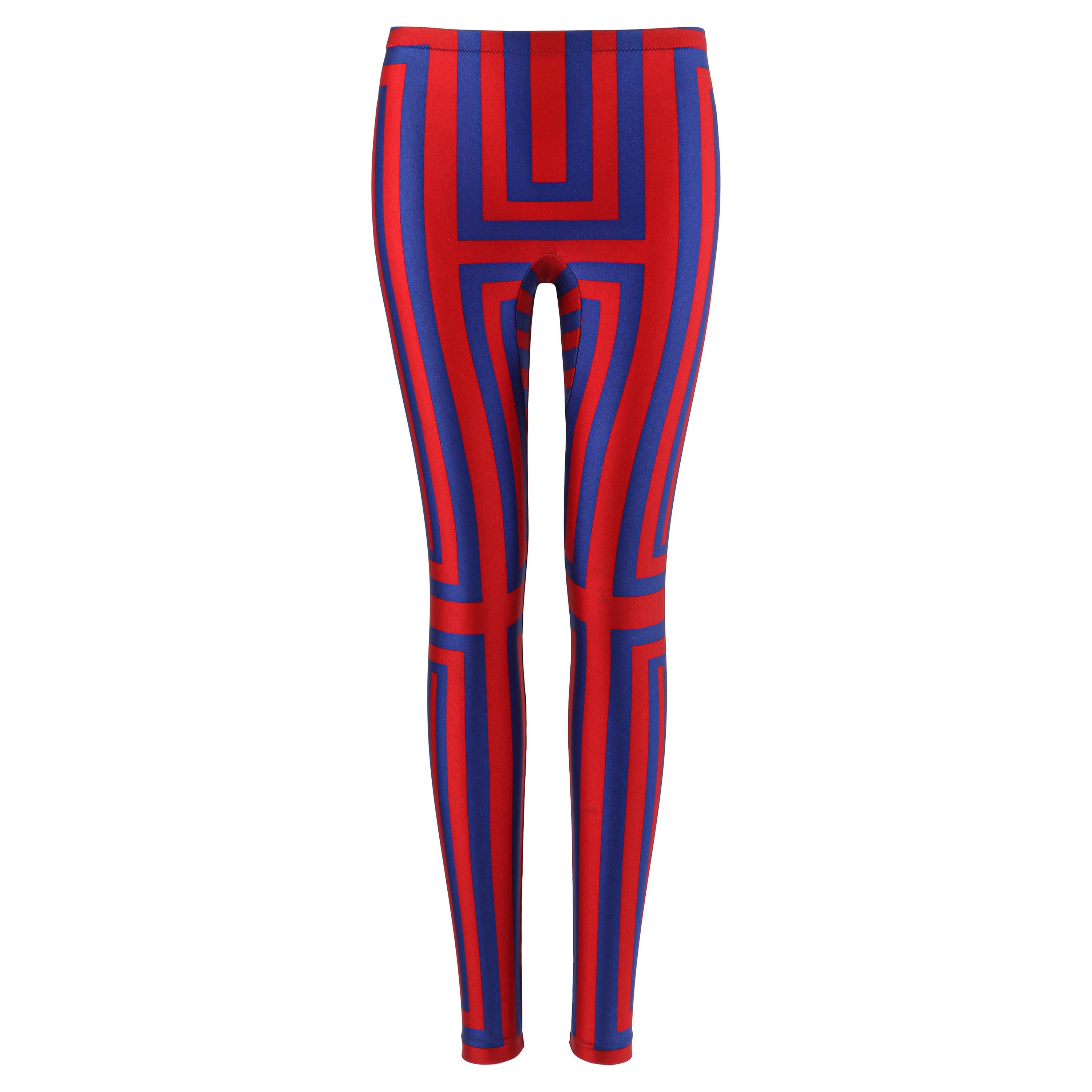 ALEXANDER McQUEEN Resort 2010 - Pantalon legging à rayures géométriques bleu royal et rouge en vente