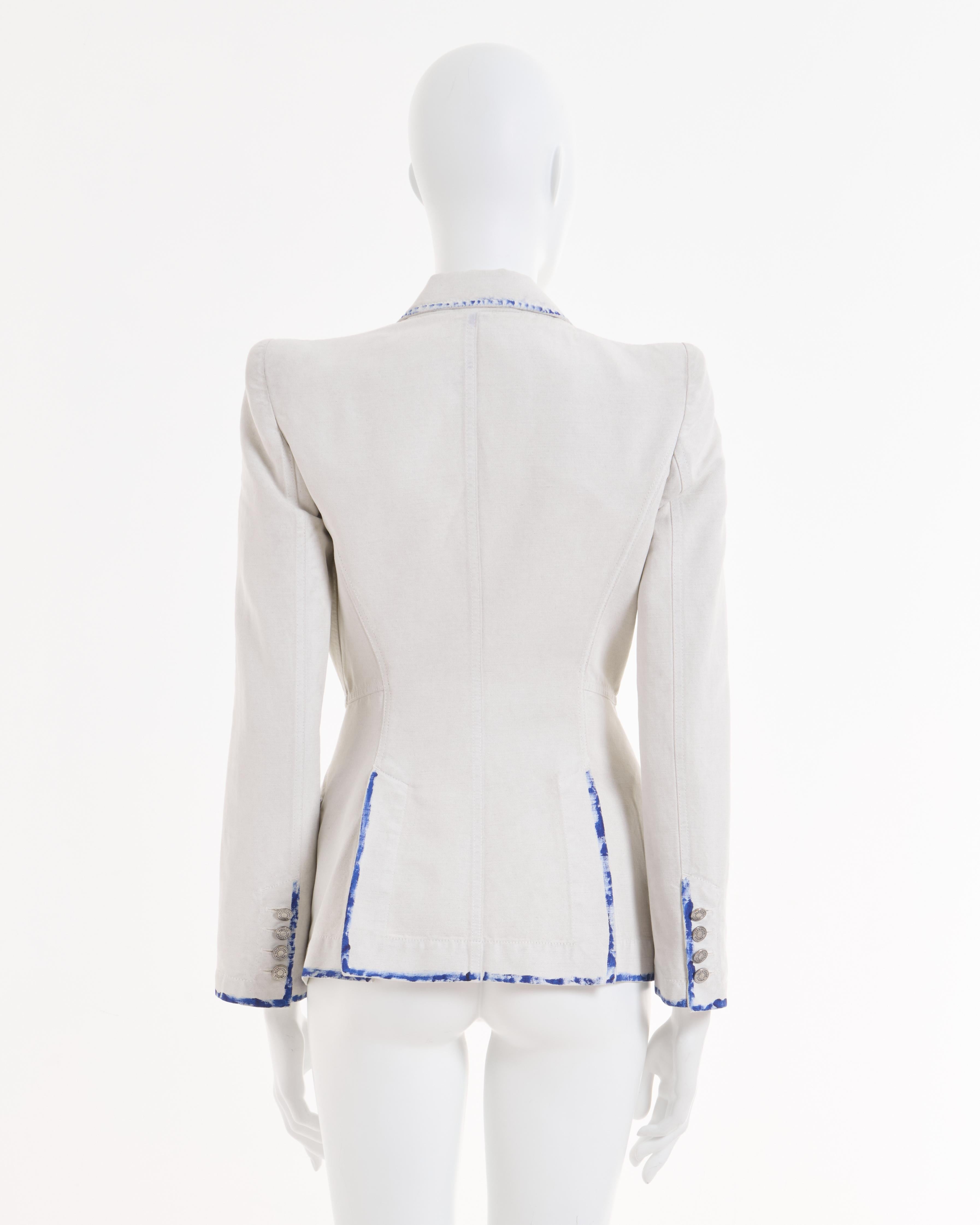 Alexander McQueen Resort 2010 White cotton canvas hand painted blazer jacket In Good Condition For Sale In Milano, IT
