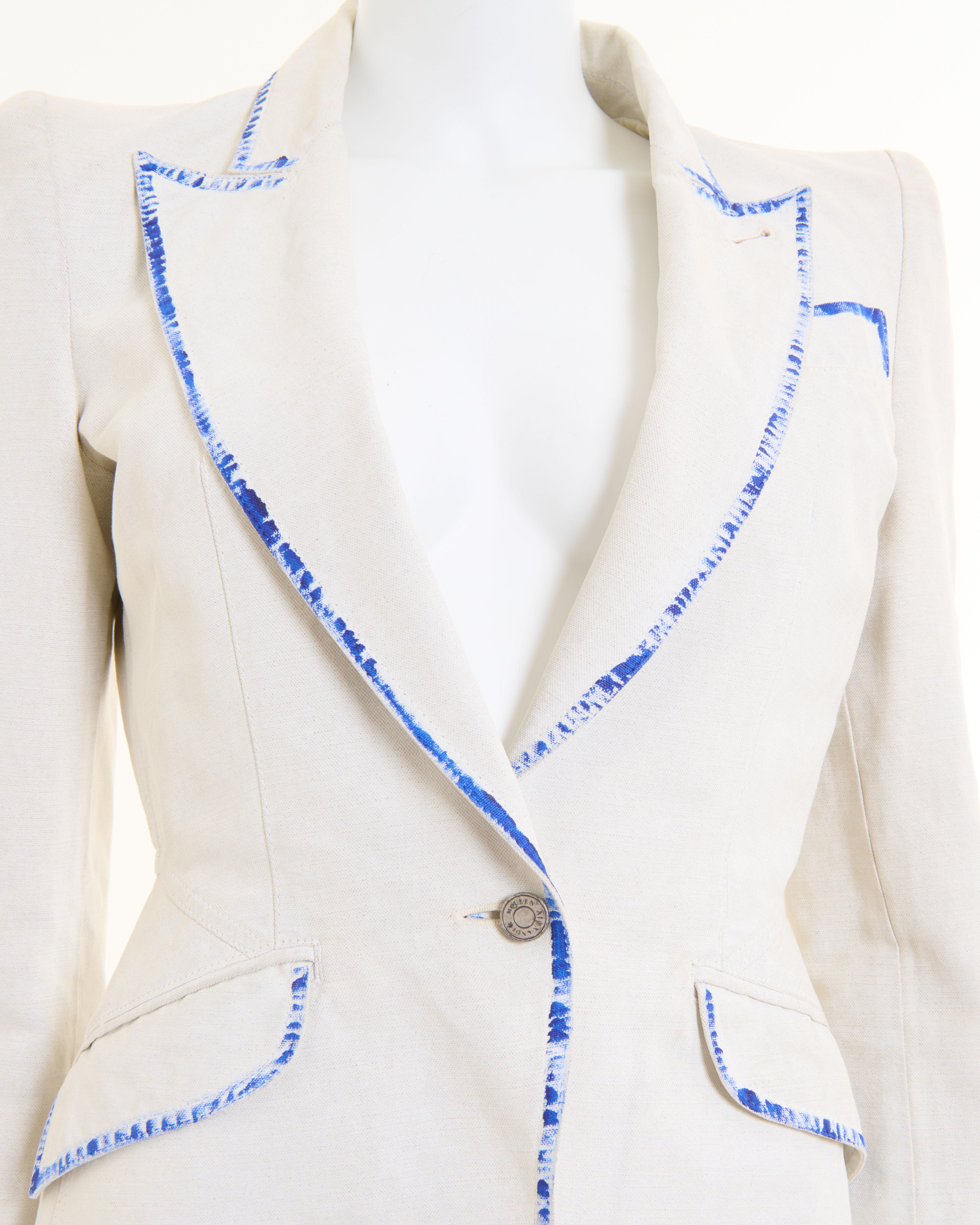 Alexander McQueen Resort 2010 White cotton canvas hand painted blazer jacket For Sale 2