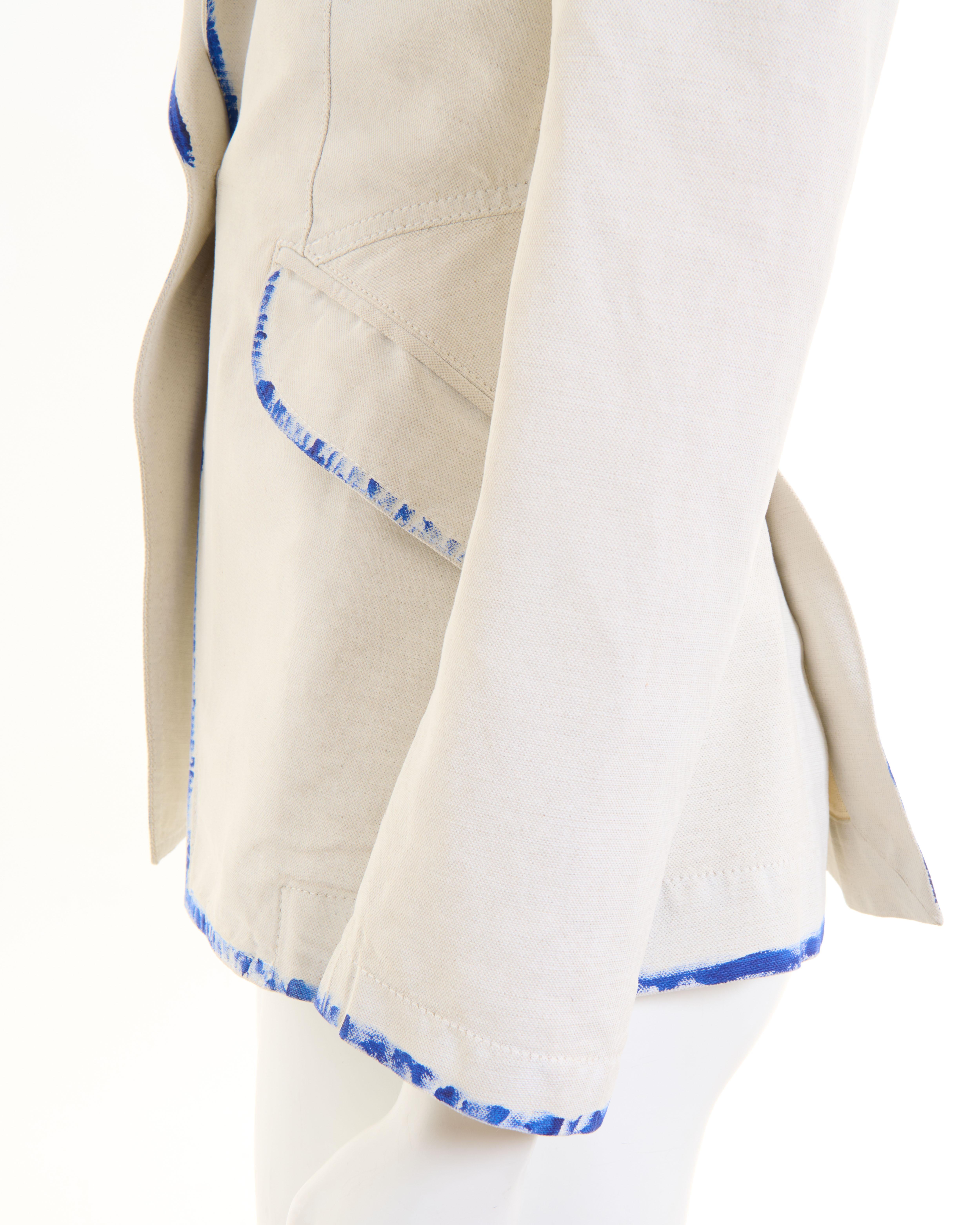 Alexander McQueen Resort 2010 White cotton canvas hand painted blazer jacket 3