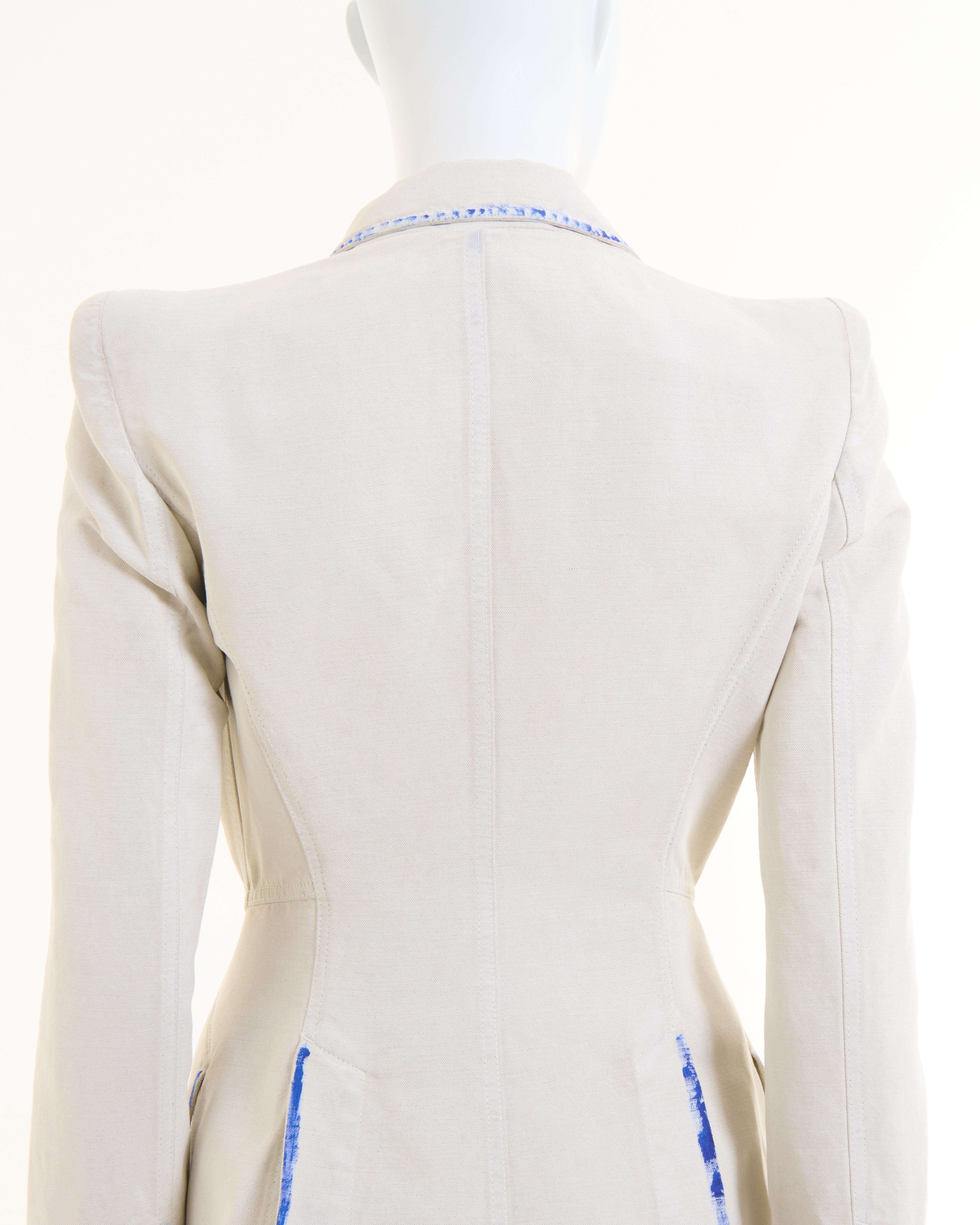 Alexander McQueen Resort 2010 White cotton canvas hand painted blazer jacket For Sale 5