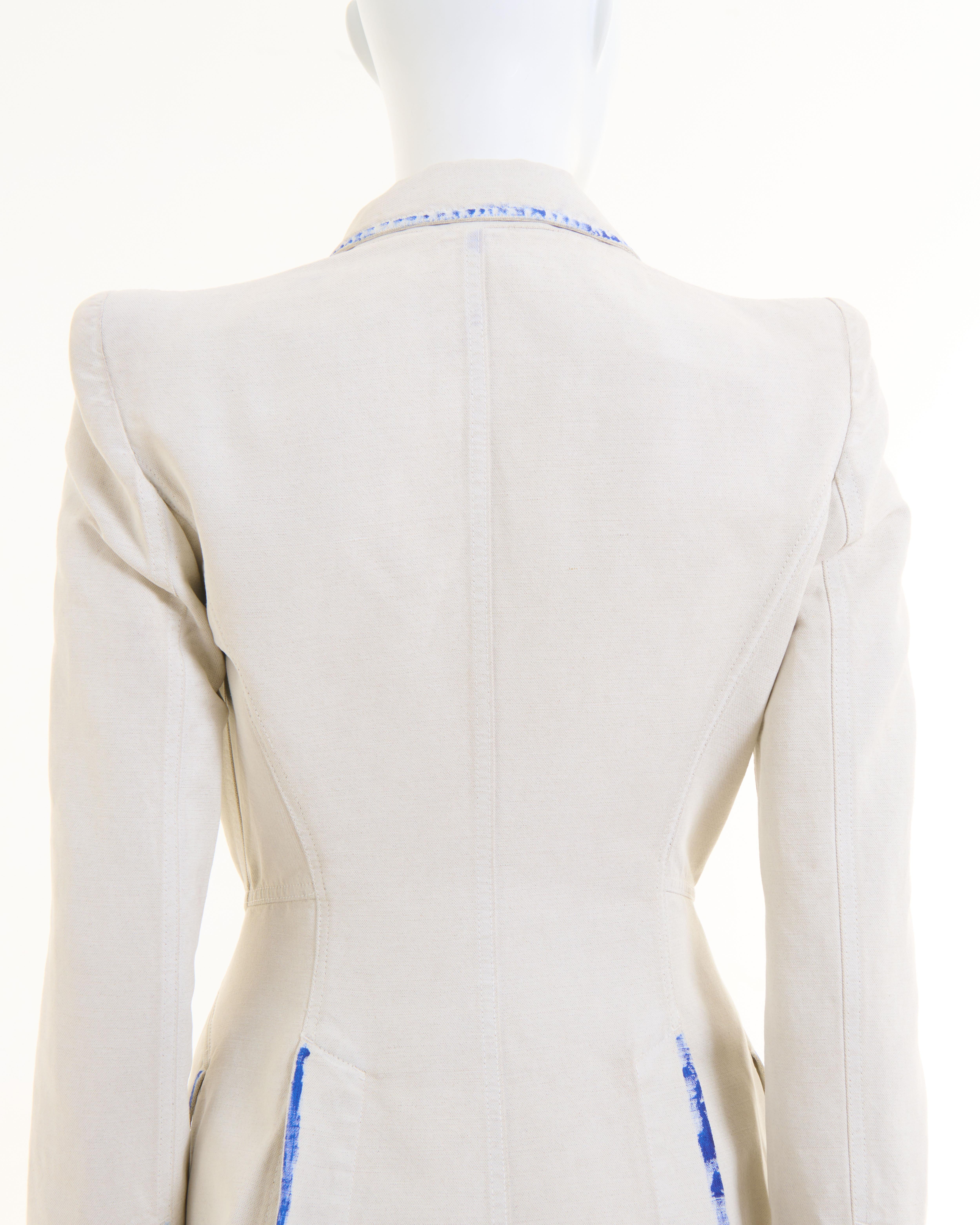 Alexander McQueen Resort 2010 White cotton canvas hand painted blazer jacket 4