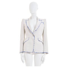 Alexander McQueen Resort 2010 Chaqueta blazer blanca de lona de algodón pintada a mano