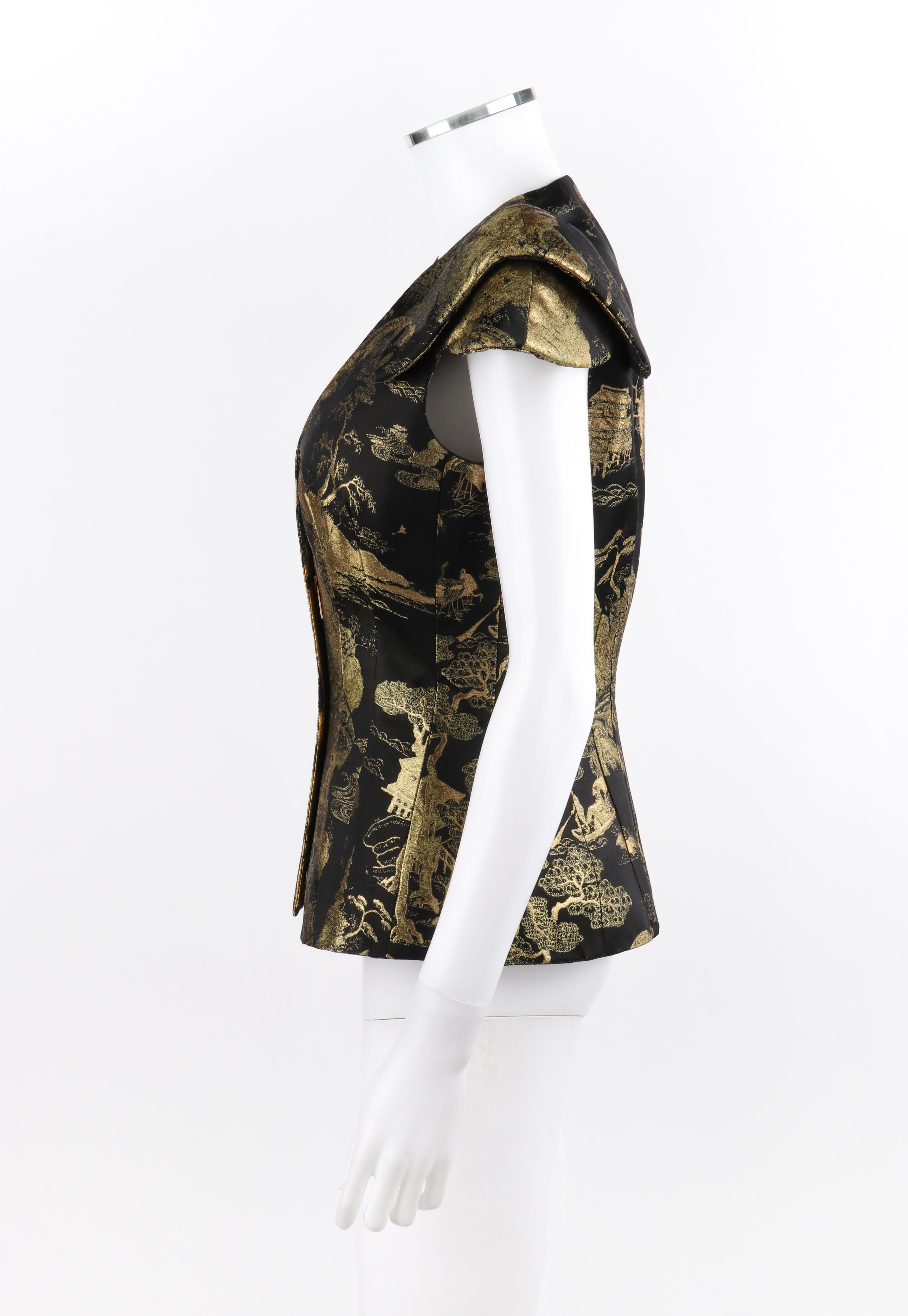 ALEXANDER McQUEEN Resort 2011 Black Gold Brocade Armour Sleeve Zip Up Jacket Top In Good Condition In Thiensville, WI