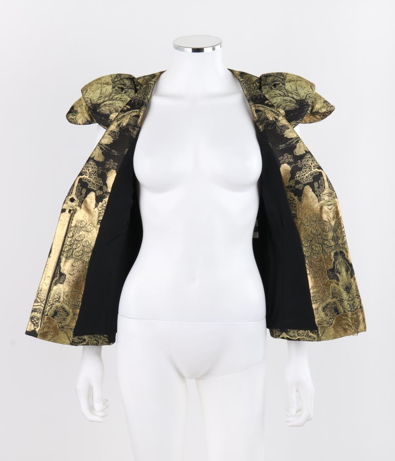 ALEXANDER McQUEEN Resort 2011 Black Gold Brocade Armour Sleeve Zip Up Jacket Top For Sale 4