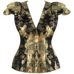 ALEXANDER McQUEEN Resort 2011 Schwarz Gold Brokat Rüstung Ärmel Reißverschluss Jacke Top