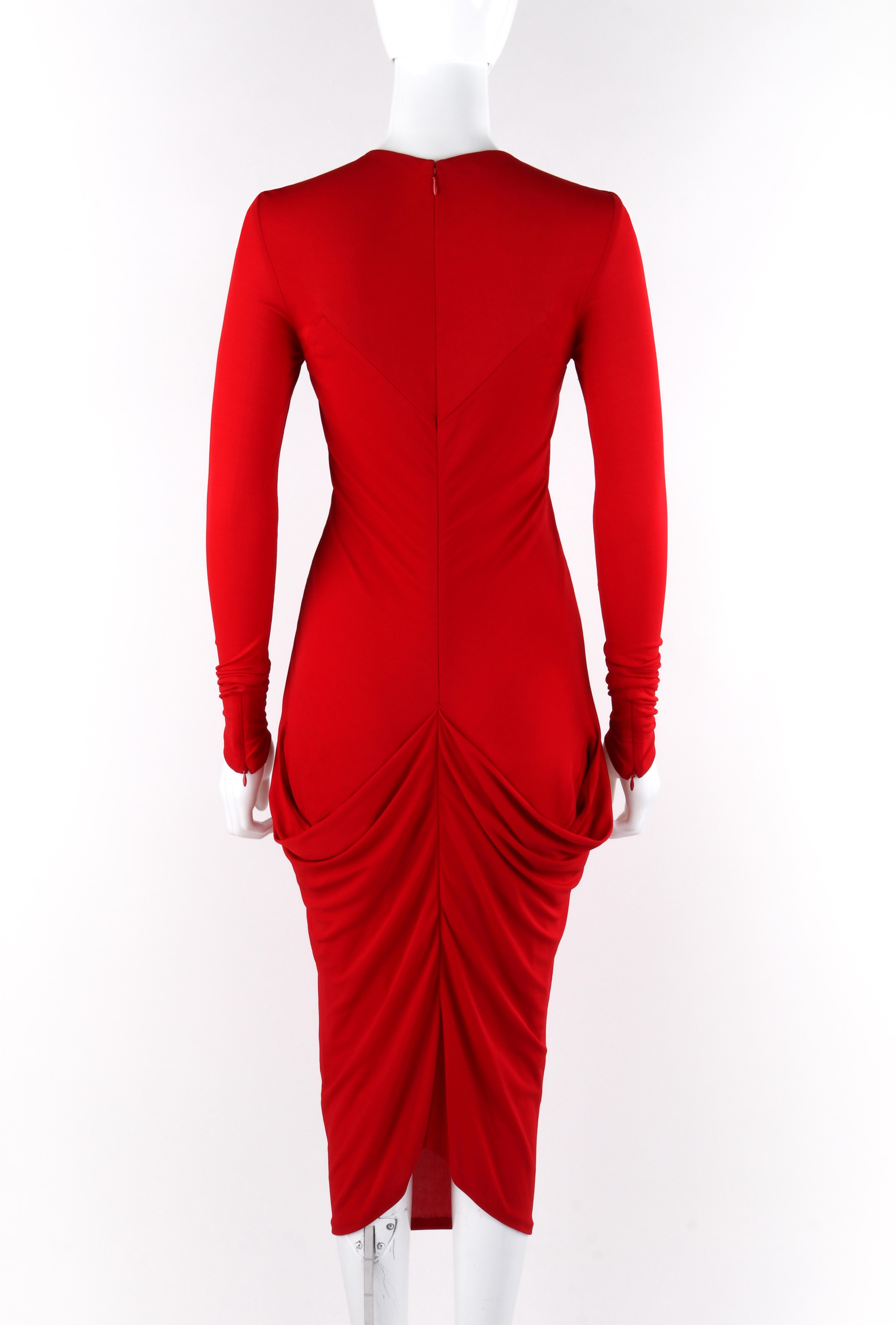 red long sleeve tight dress