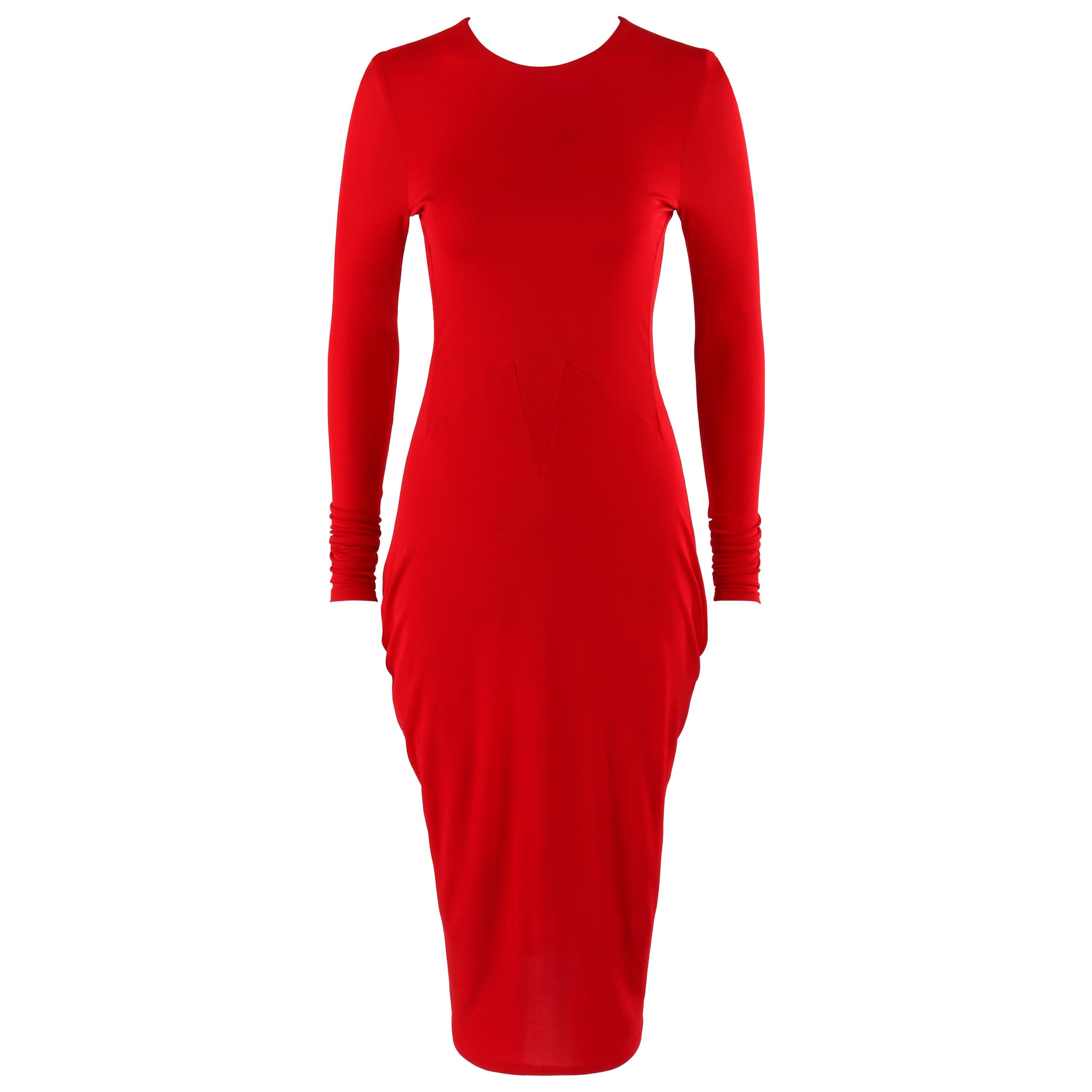 ALEXANDER McQUEEN Resort 2011 Red Long Sleeve Draped Ruched Detail Bodycon Dress