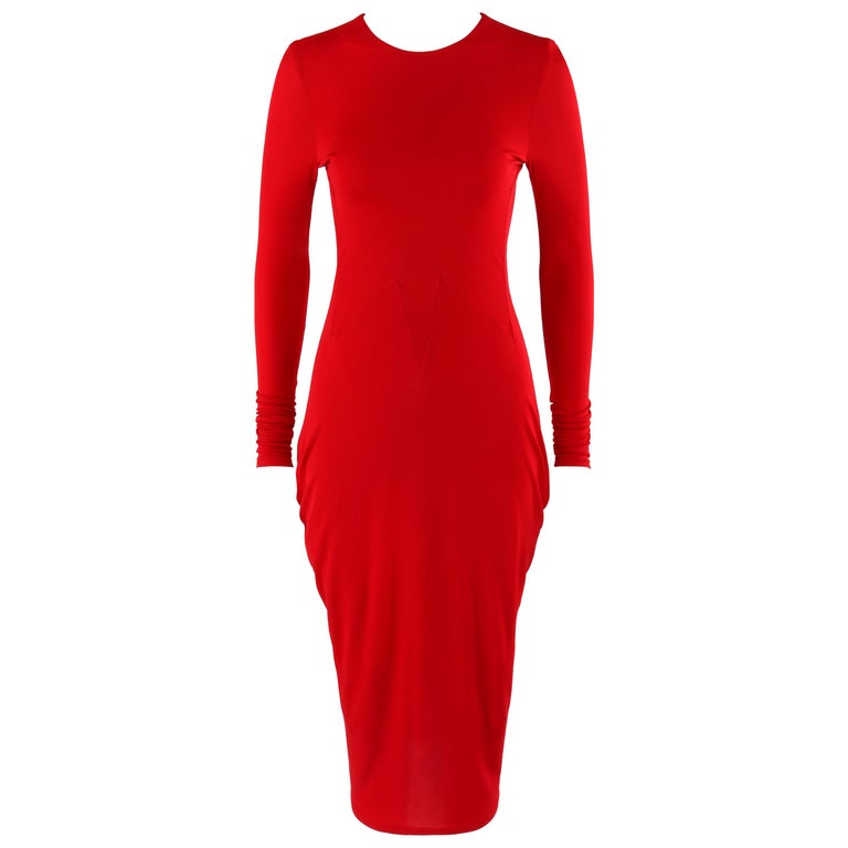 ALEXANDER McQUEEN Resort 2011 Red Long Sleeve Draped Ruched Detail ...