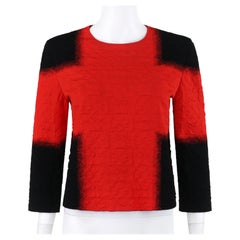 ALEXANDER McQUEEN Resort 2015 Black Red Embossed Stretch Knit Colorblock Top