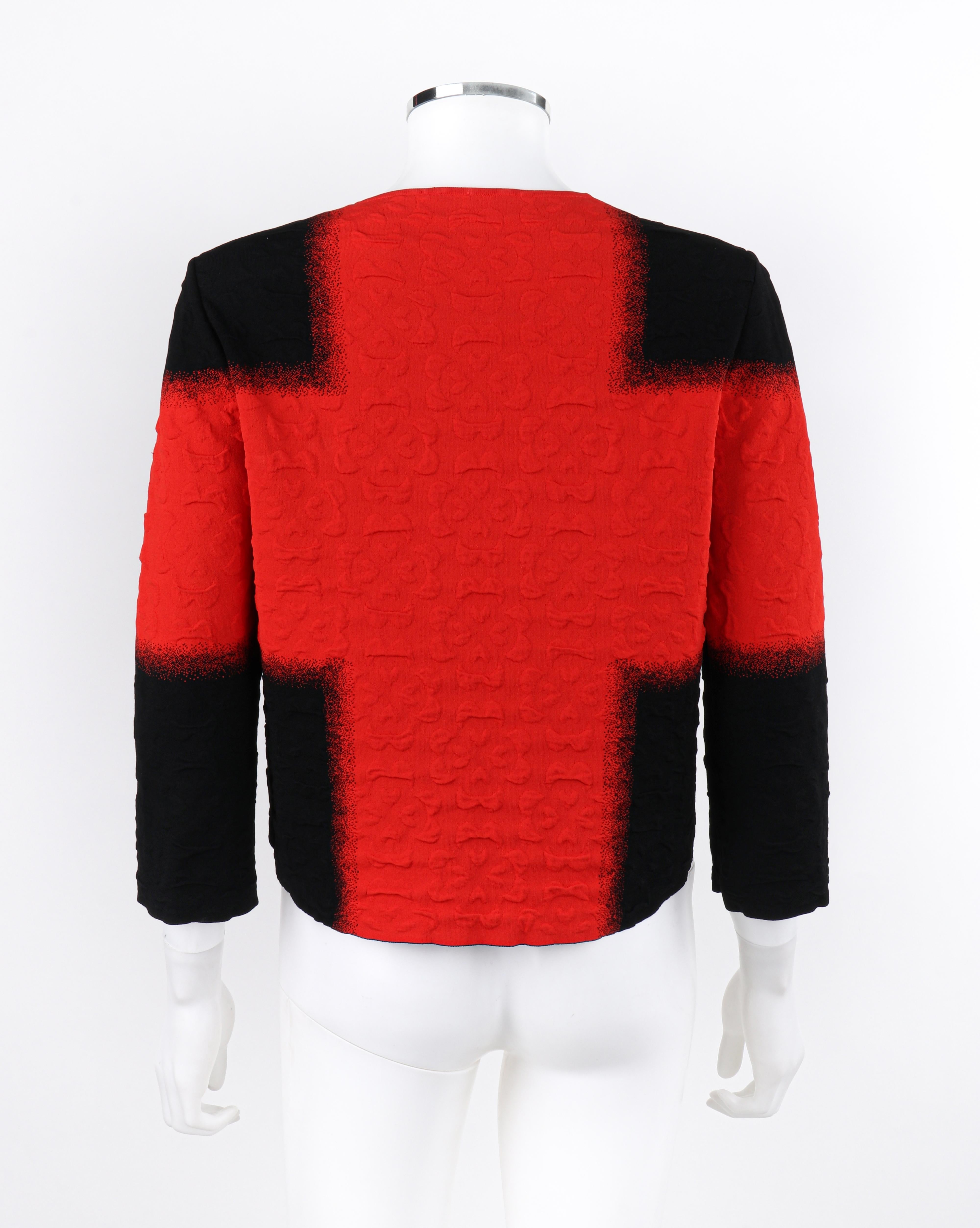 ALEXANDER McQUEEN Resort 2015 Black Red Embossed Stretch Knit Colorblock Top  For Sale 3