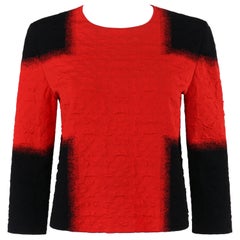 ALEXANDER McQUEEN Resort 2015 Black Red Embossed Stretch Knit Colorblock Top