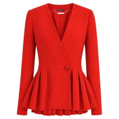 Alexander McQueen Resort 2015 Bright Red Peplum Hem Jacket Blazer