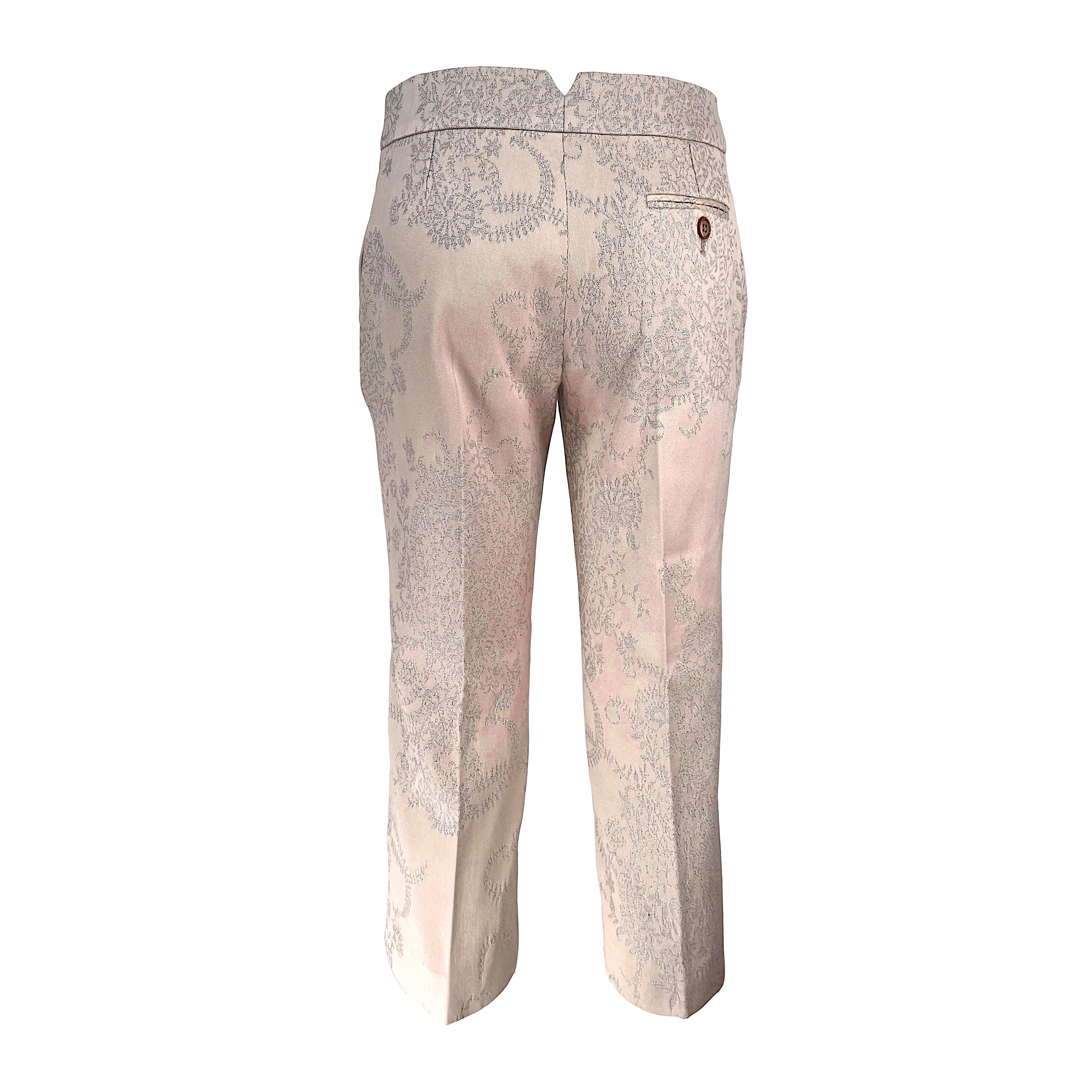 ALEXANDER MCQUEEN - Rose Cotton 7/8 Pants with Silver Embroidery  Size 4US 36EU In Good Condition In Cuggiono, MI