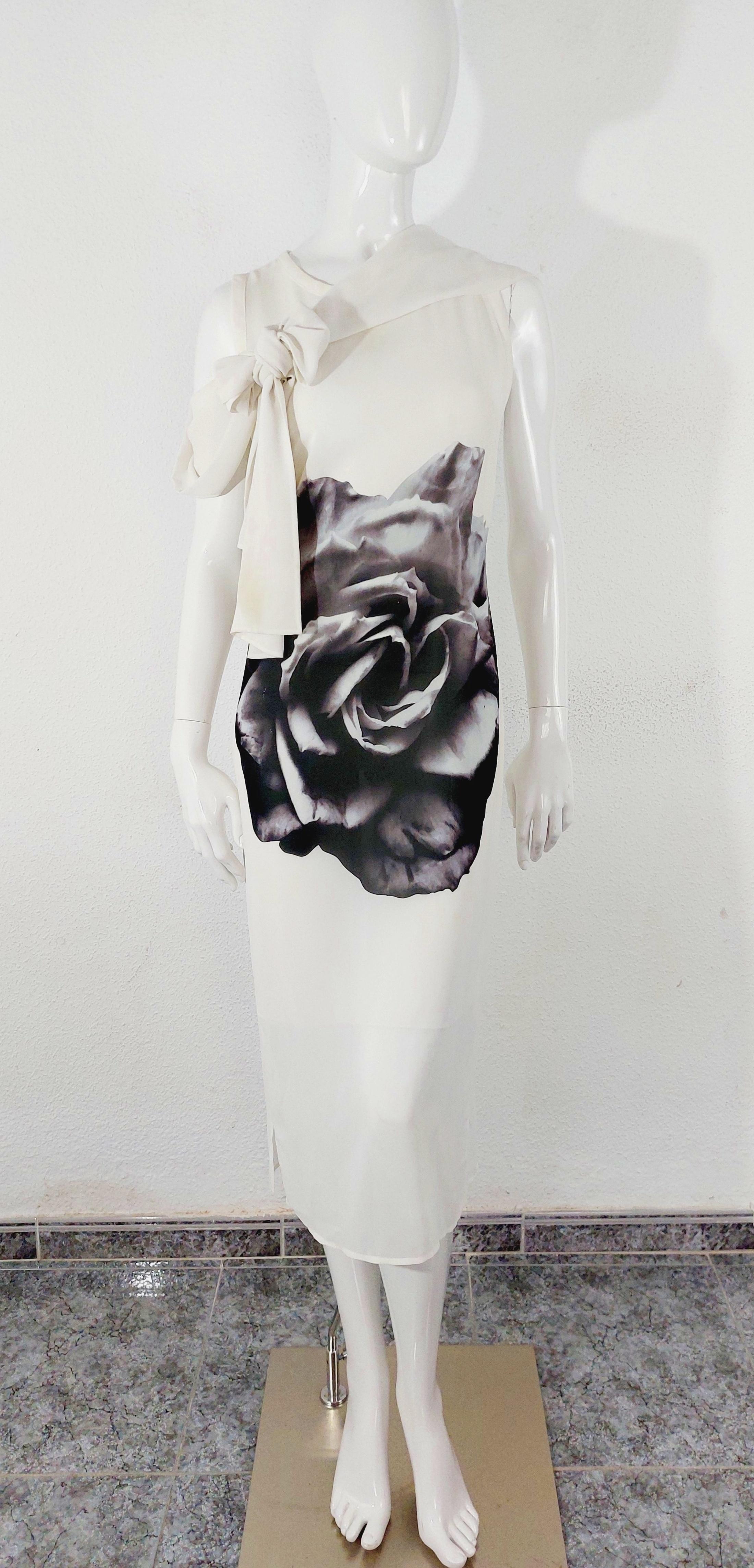 Alexander McQueen  Rose Flower Floral Drape Tie Ribbon 2005 Belt Open Back Dress 6