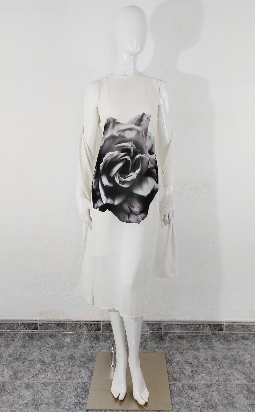 Alexander McQueen  Rose Flower Floral Drape Krawatte Ribbon 2005 Belt Open Back Kleid im Angebot 1