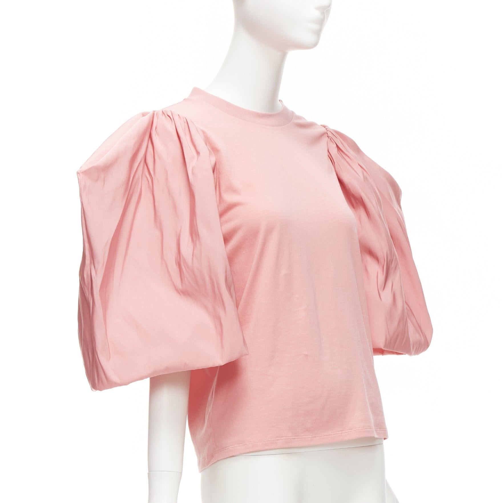 ALEXANDER MCQUEEN rose pink dramatic puff sleeve cotton tshirt IT38 XS In Excellent Condition For Sale In Hong Kong, NT