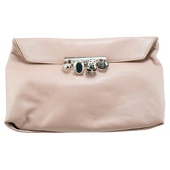 Alexander McQueen Rose Pink Skull Jewel Four-Ring Soft Leather Clutch Bag