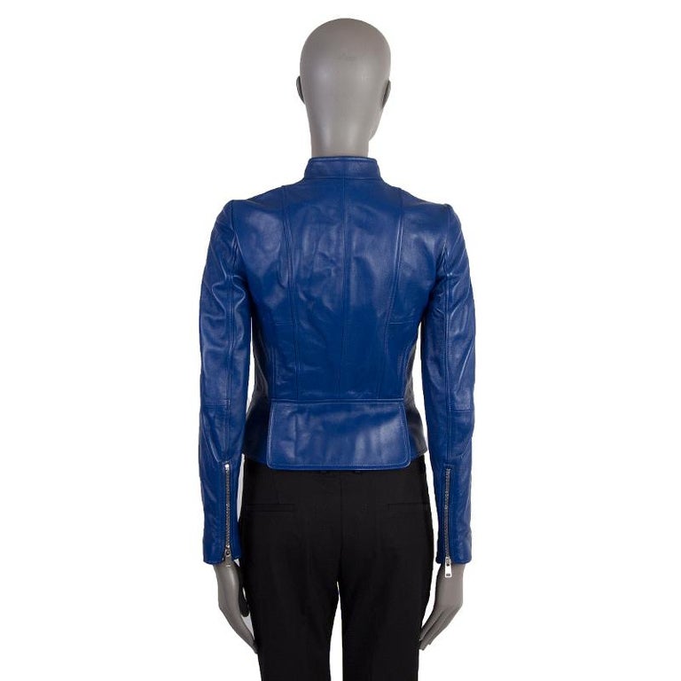 ALEXANDER MCQUEEN royal blue leather CROPPED Jacket 38 For Sale at