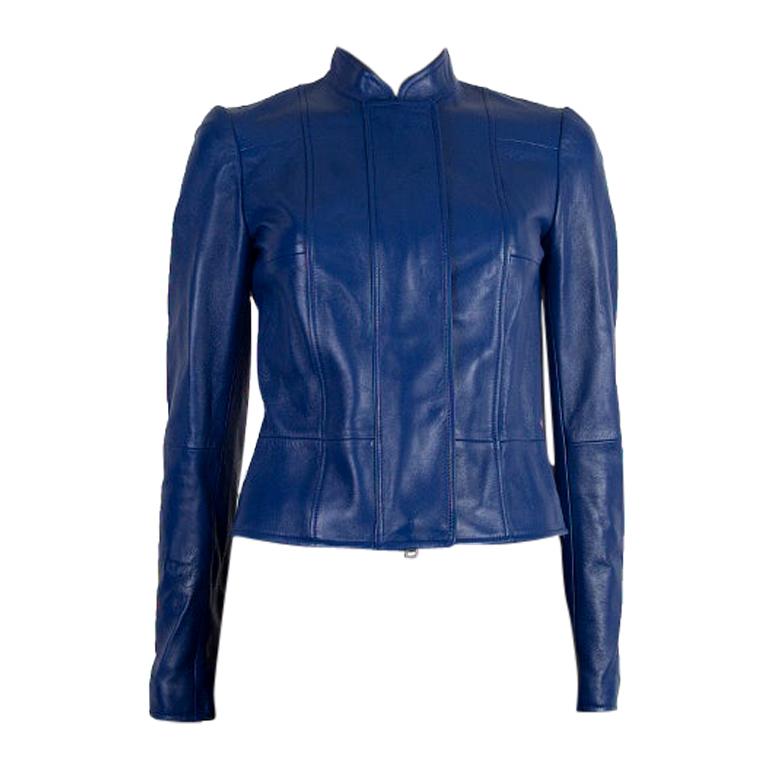 ALEXANDER MCQUEEN royal blue leather CROPPED Jacket 38 For Sale