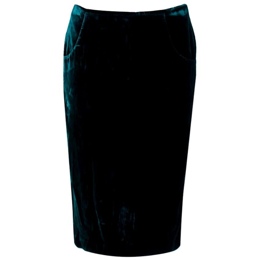 Alexander McQueen Royal Green Velvet Midi Skirt - Size US 8 For Sale