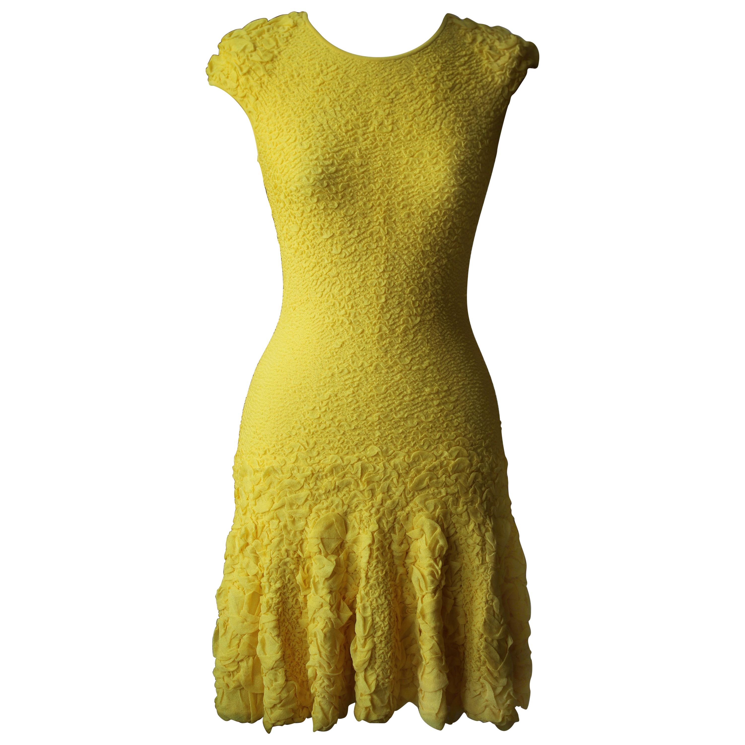 Alexander McQueen Ruffle Stretch Knit Mini Dress 