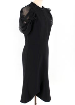 Alexander McQueen Ruffled Chiffon Puff Sleeve Black Dress 42