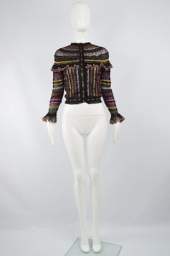 Alexander McQueen Ruffled Knit Black & Multicolored Lame Jacket, Pre Fall 2018