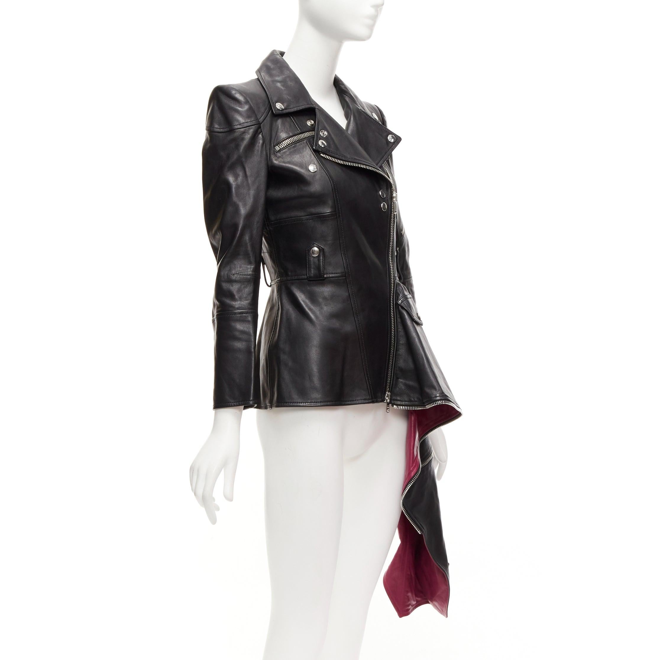 Alexander McQueen Giacca biker in pelle nera con zip e orlo asimmetrico IT38 XS In condizioni buone in vendita a Hong Kong, NT