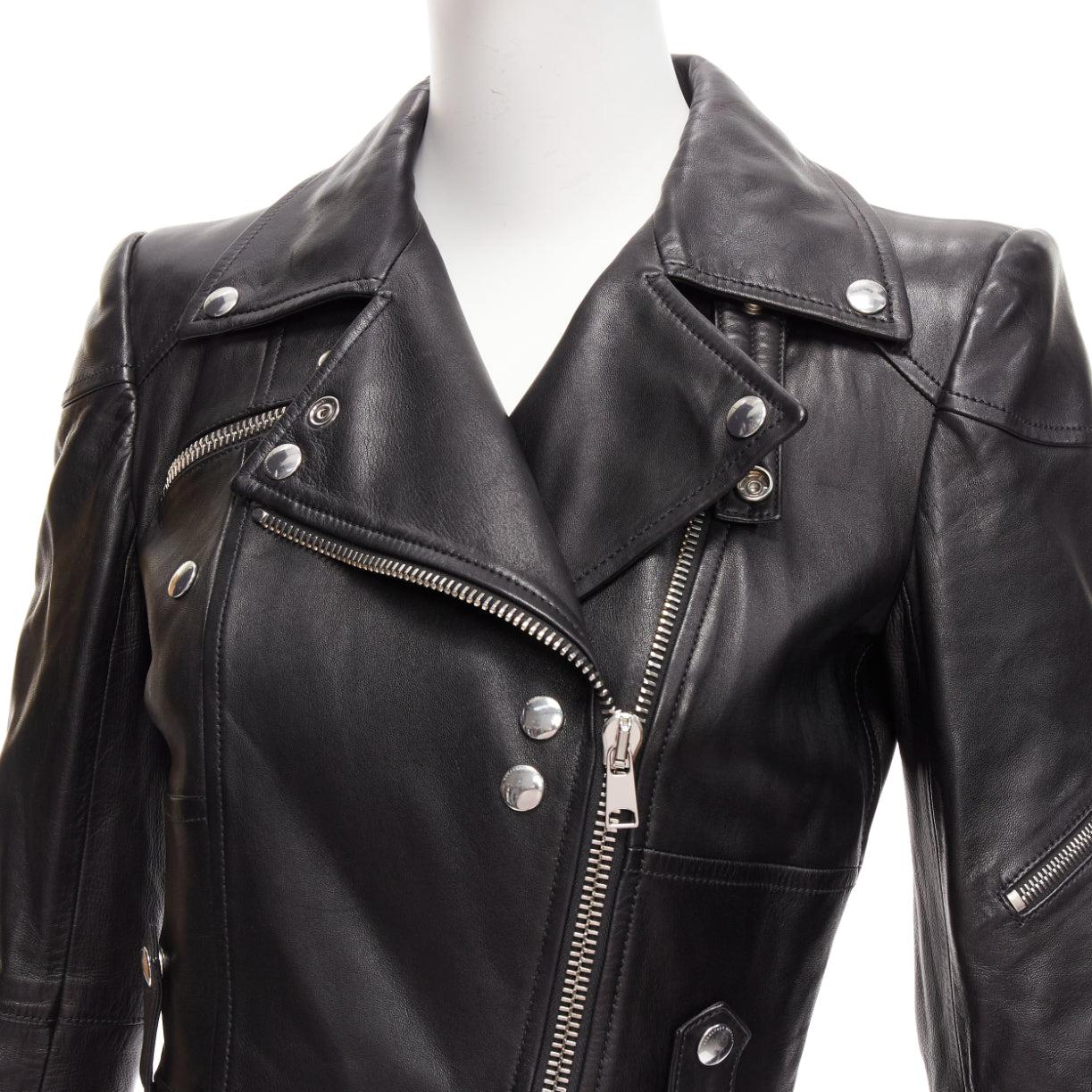 Alexander McQueen Giacca biker in pelle nera con zip e orlo asimmetrico IT38 XS in vendita 4