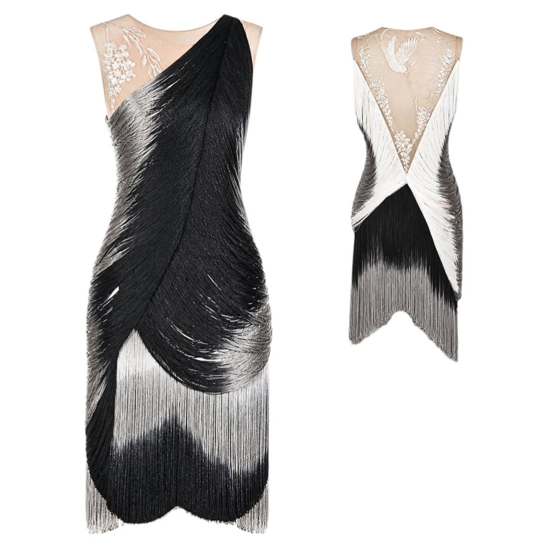 Alexander McQueen Runway Fringe Embroidered Dress Spring/Summer 2009 Size 40IT