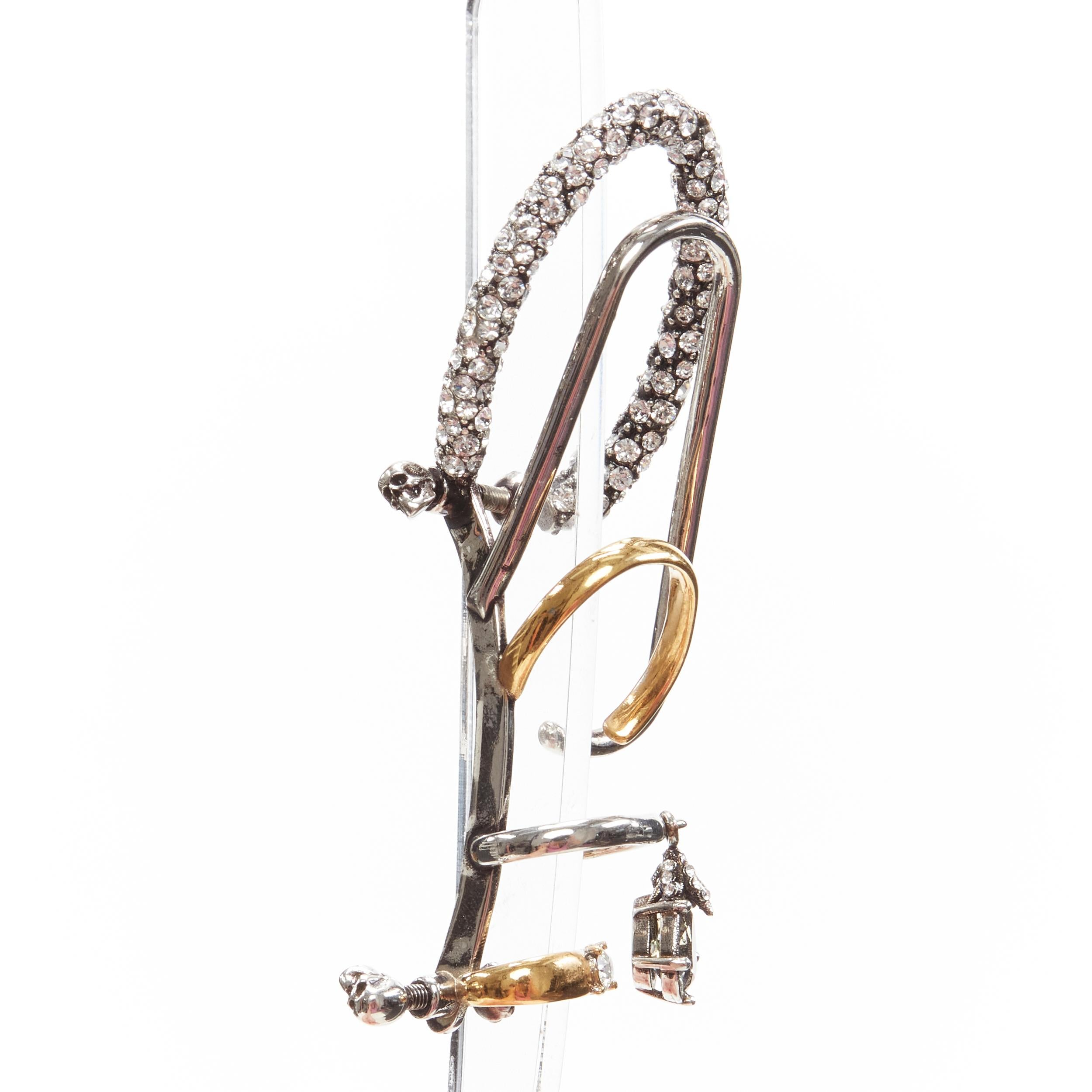 ALEXANDER MCQUEEN Runway Multi hoop gold silver crystal cuff earring For Sale 5