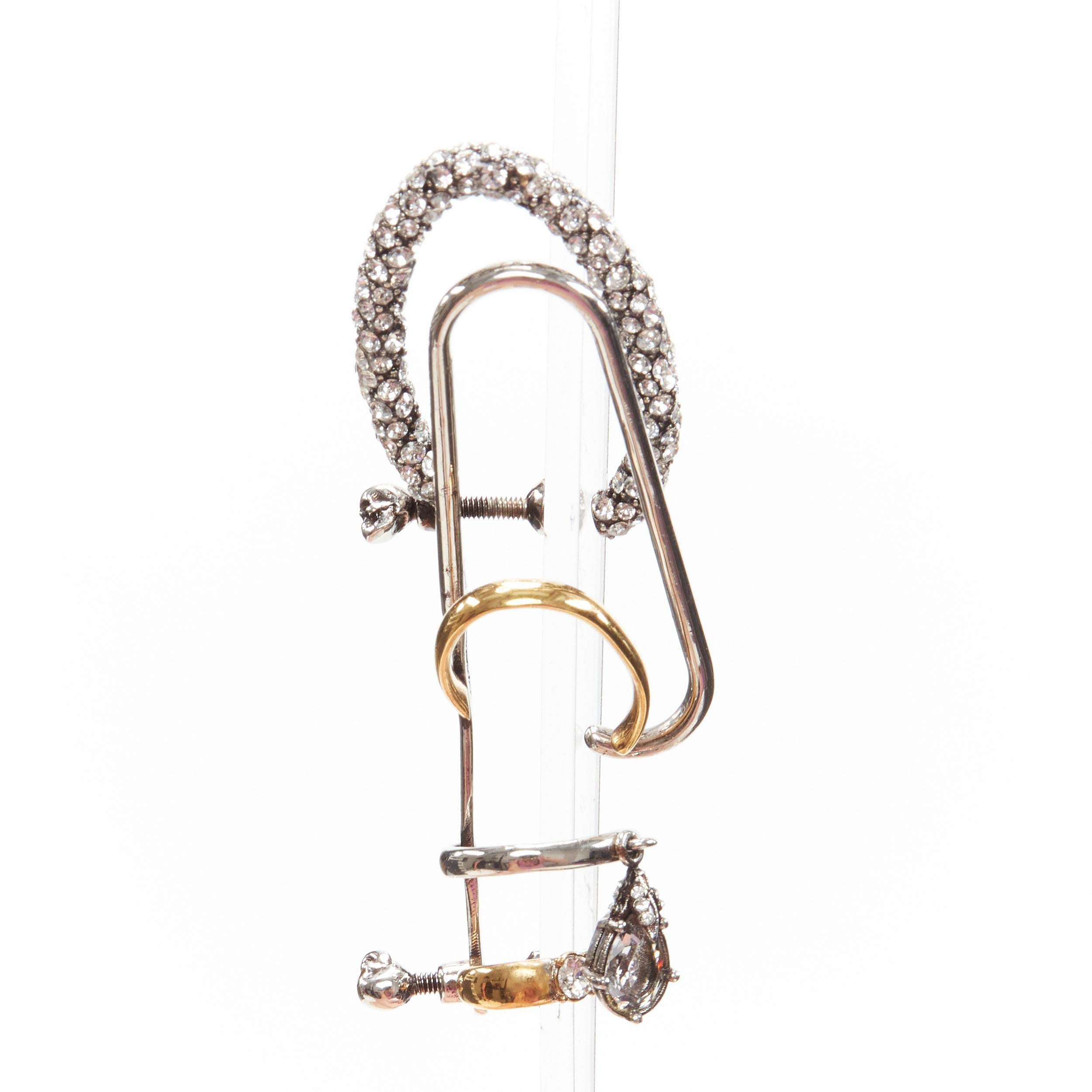 Beige ALEXANDER MCQUEEN Runway Multi hoop gold silver crystal cuff earring For Sale