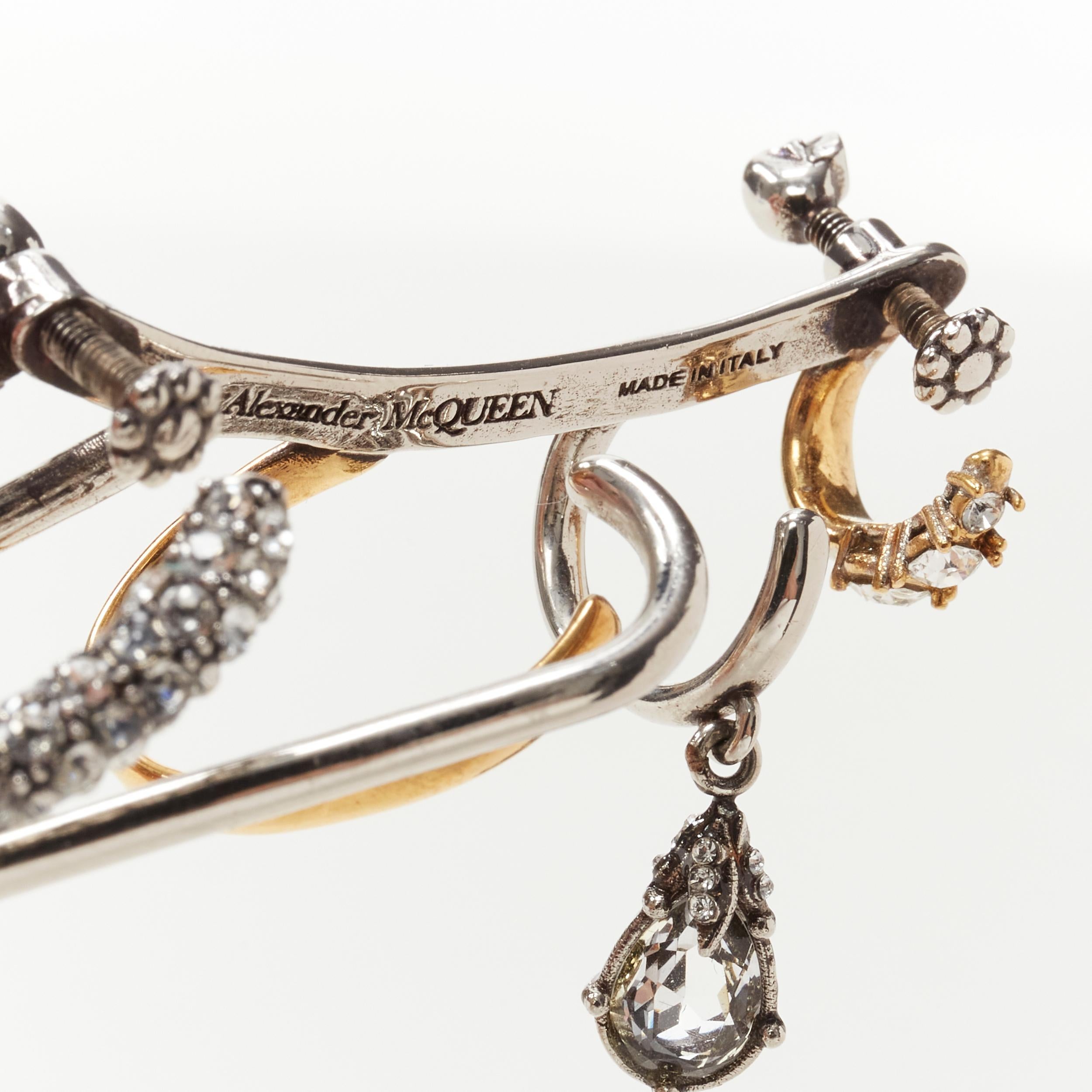 Women's ALEXANDER MCQUEEN Runway Multi hoop gold silver crystal cuff earring For Sale