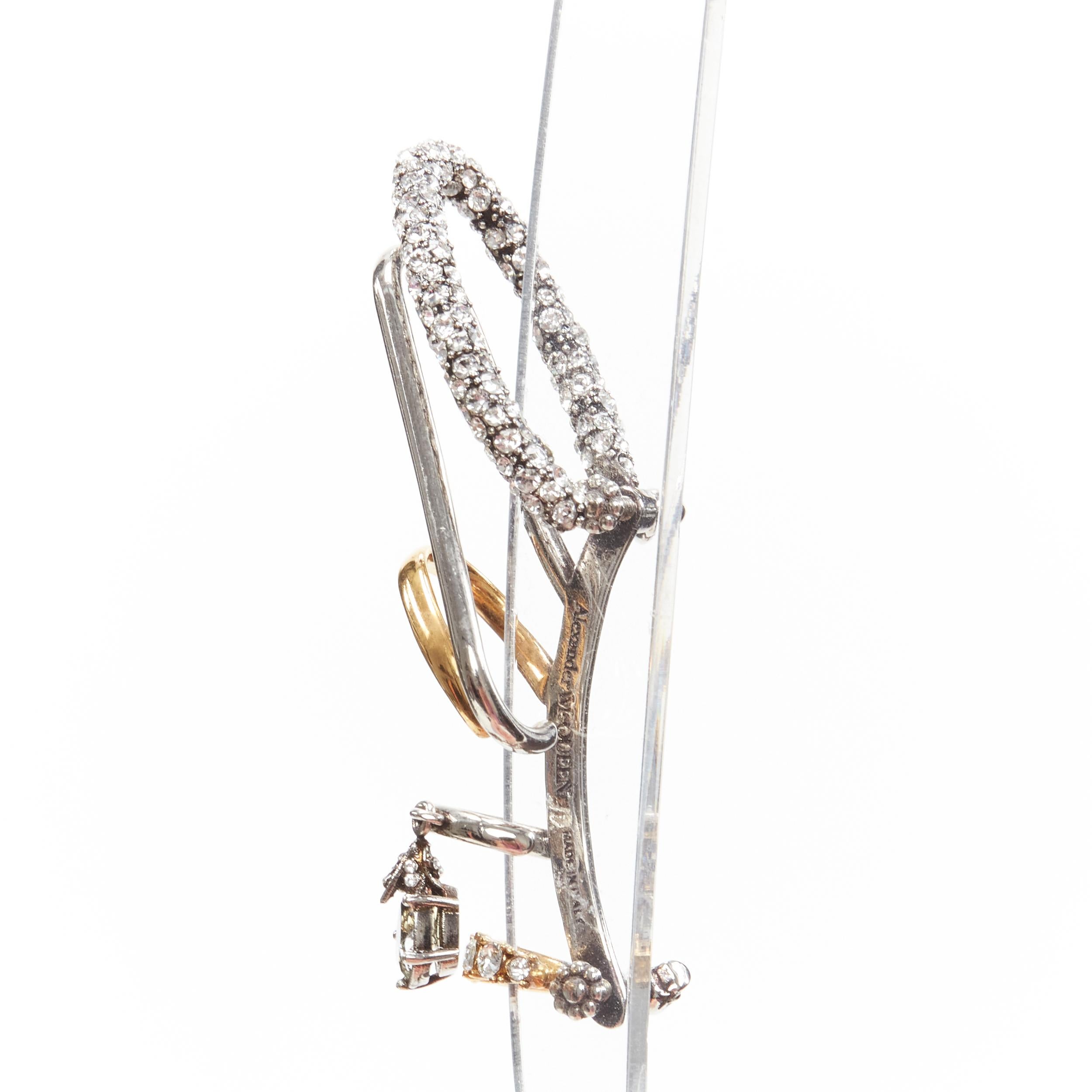ALEXANDER MCQUEEN Runway Multi hoop gold silver crystal cuff earring For Sale 2