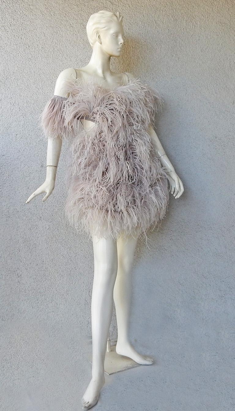 Alexander McQueen Runway Ostrich Feather Mini Dress In New Condition For Sale In Los Angeles, CA