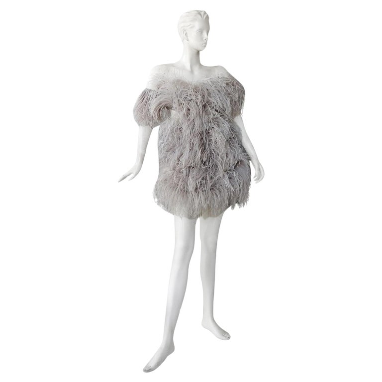 Alexander McQueen Runway Ostrich Feather Mini Dress For Sale at - Main Image