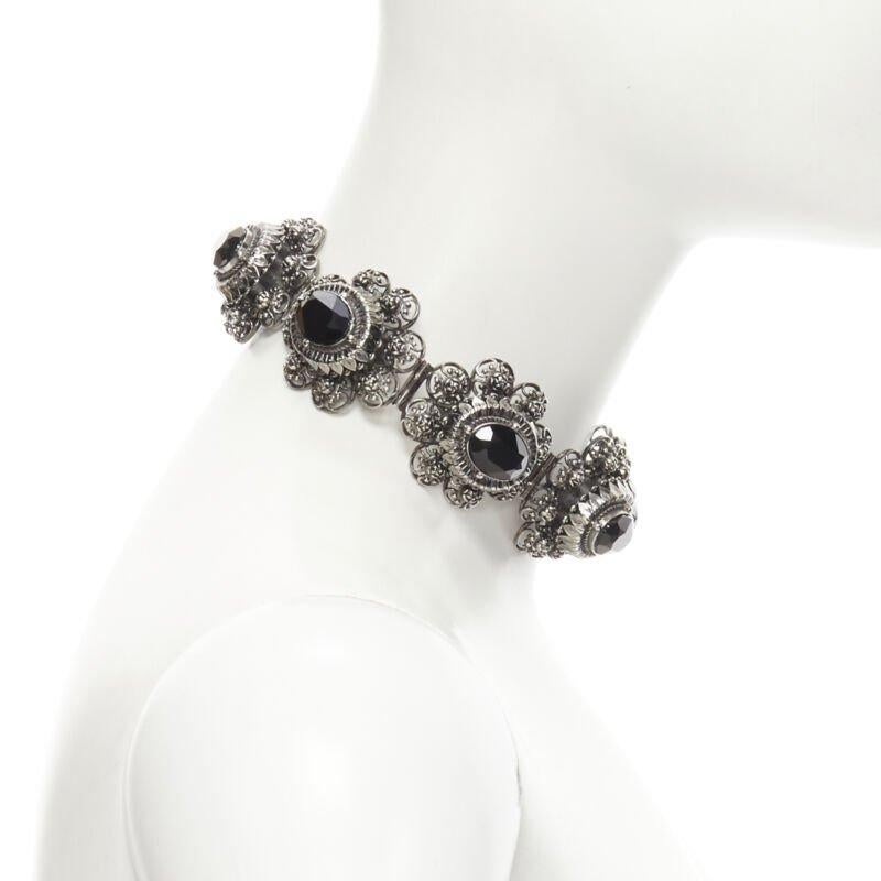 Women's ALEXANDER MCQUEEN Runway Rose Choker gunmetal silver black jewel choker necklace For Sale
