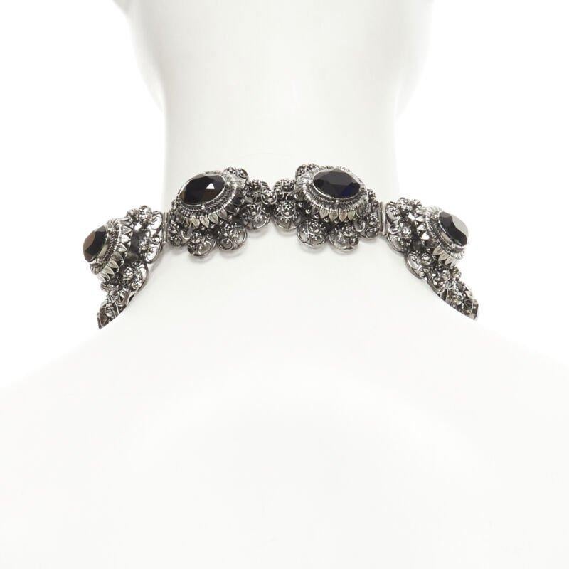 ALEXANDER MCQUEEN Runway Rose Choker gunmetal silver black jewel choker necklace For Sale 1