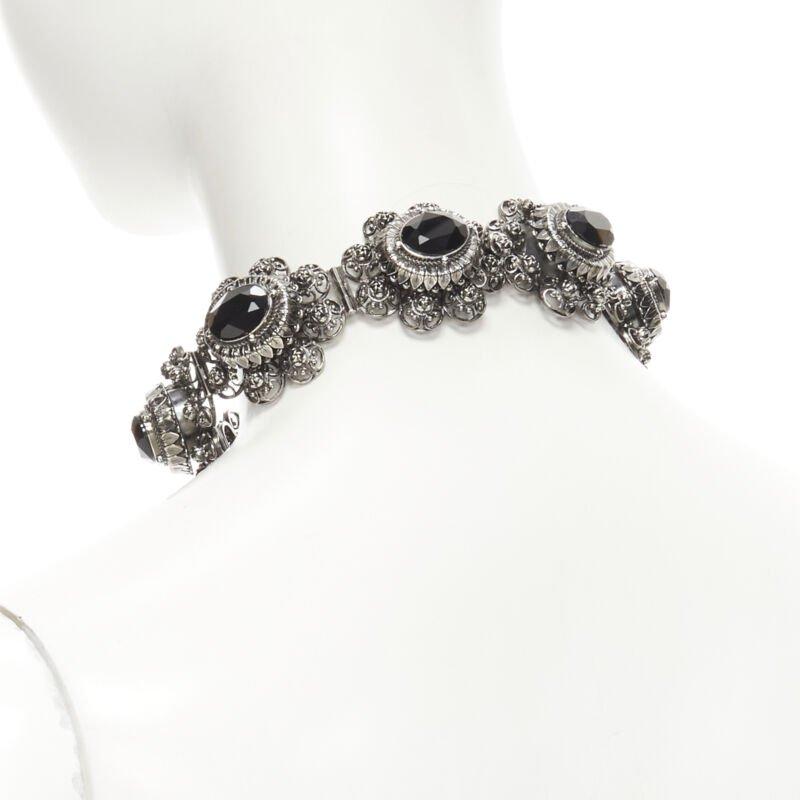 ALEXANDER MCQUEEN Runway Rose Choker gunmetal silver black jewel choker necklace For Sale 2