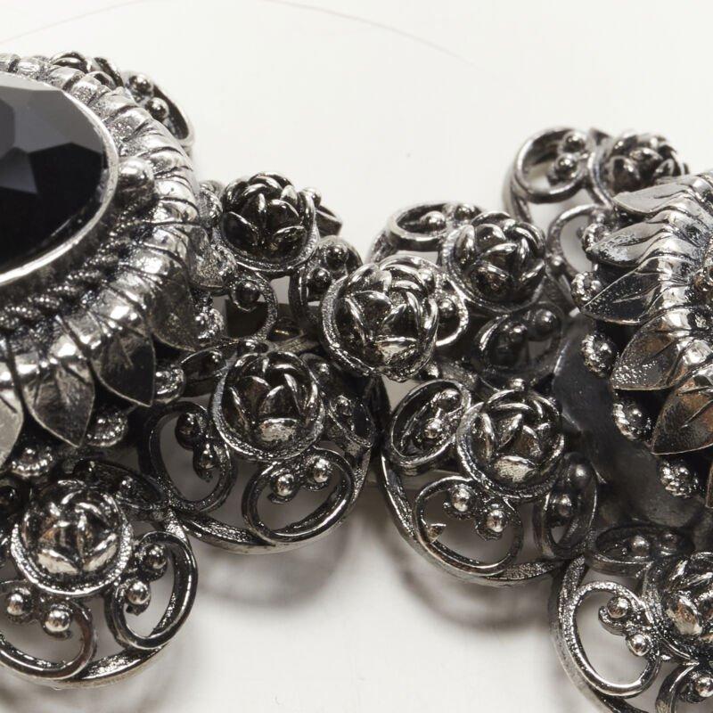 ALEXANDER MCQUEEN Runway Rose Choker gunmetal silver black jewel choker necklace For Sale 3